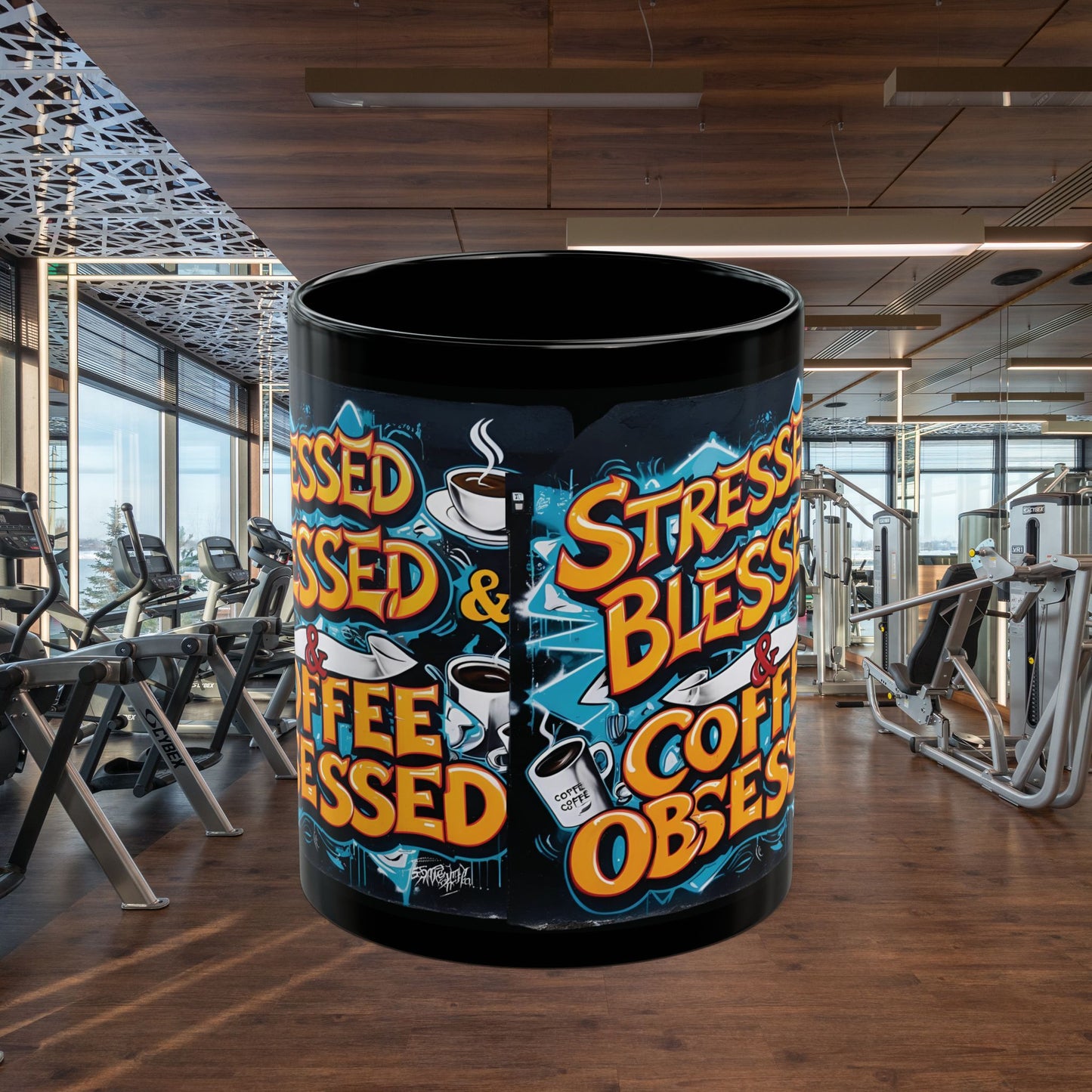 Stressed Blessed & Coffee Obsessed Print, 11 oz. Insulated Travel Mug, Motivational Mug, Gift for Coffee Lovers, Fitness Mug, Inspirational Drinkware