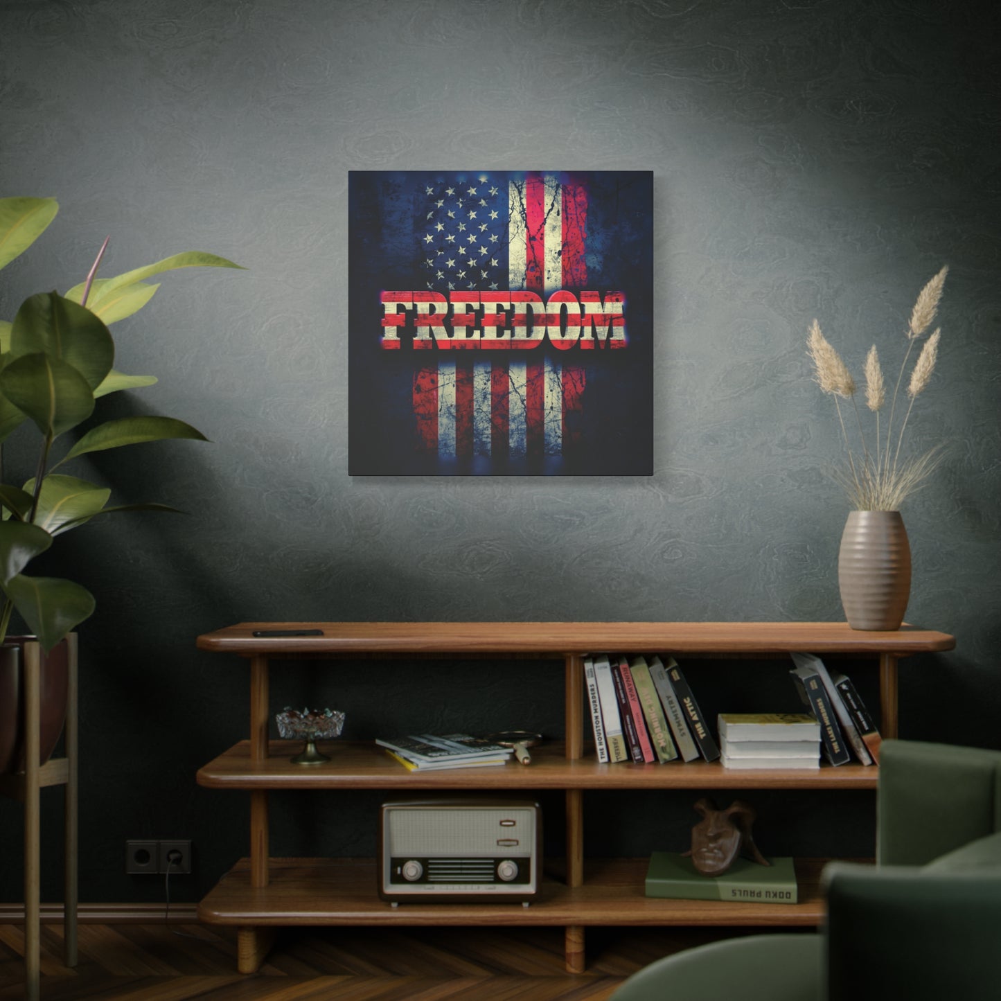 Patriotic Wall Art Print - Freedom Design Canvas Decor - American Flag Red White & Blue Artwork - Christmas Gifts - Independence Day Decoration - Home Gallery Piece -