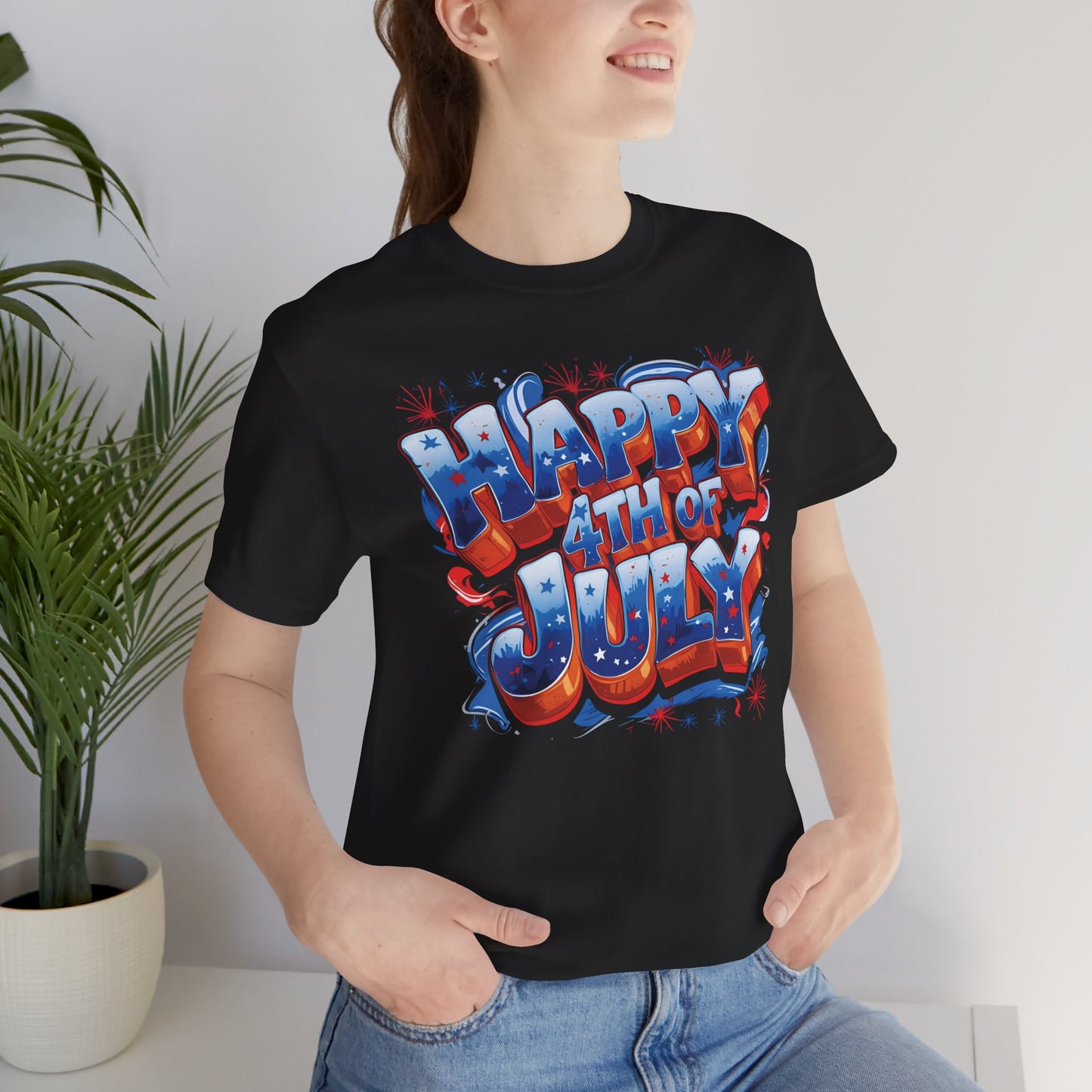 Happy 4th Of July, Print Design T-Shirt, Independence Day, American Flag, Bald Eagle, Red White Blue