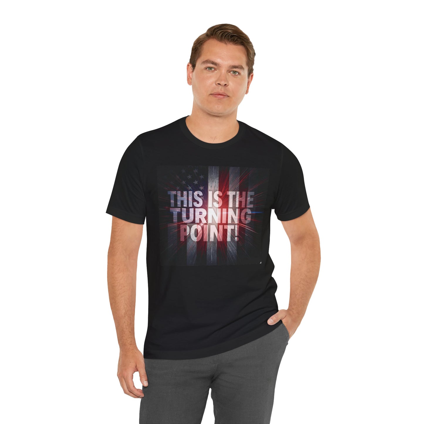 Ultra Motivational - Patriotic - Charlie Kirk - This Is The Turning Point! - Red White Blue - Stunning American Flag Backdrop Design - Black Tee - XS - 4XL
