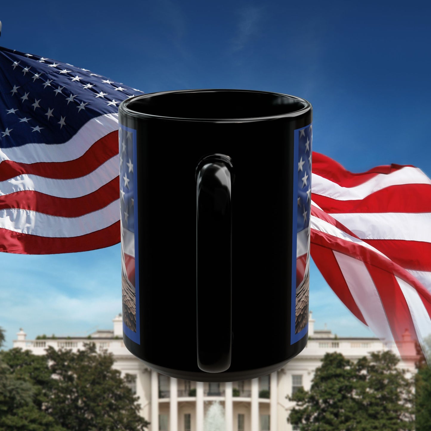 Patriotic USA Bald Eagle Ceramic Coffee Mug – Red, White & Blue American Flag Cup – Black Ceramic 11oz & 15oz – Veterans Day Gift, Independence Day Decor