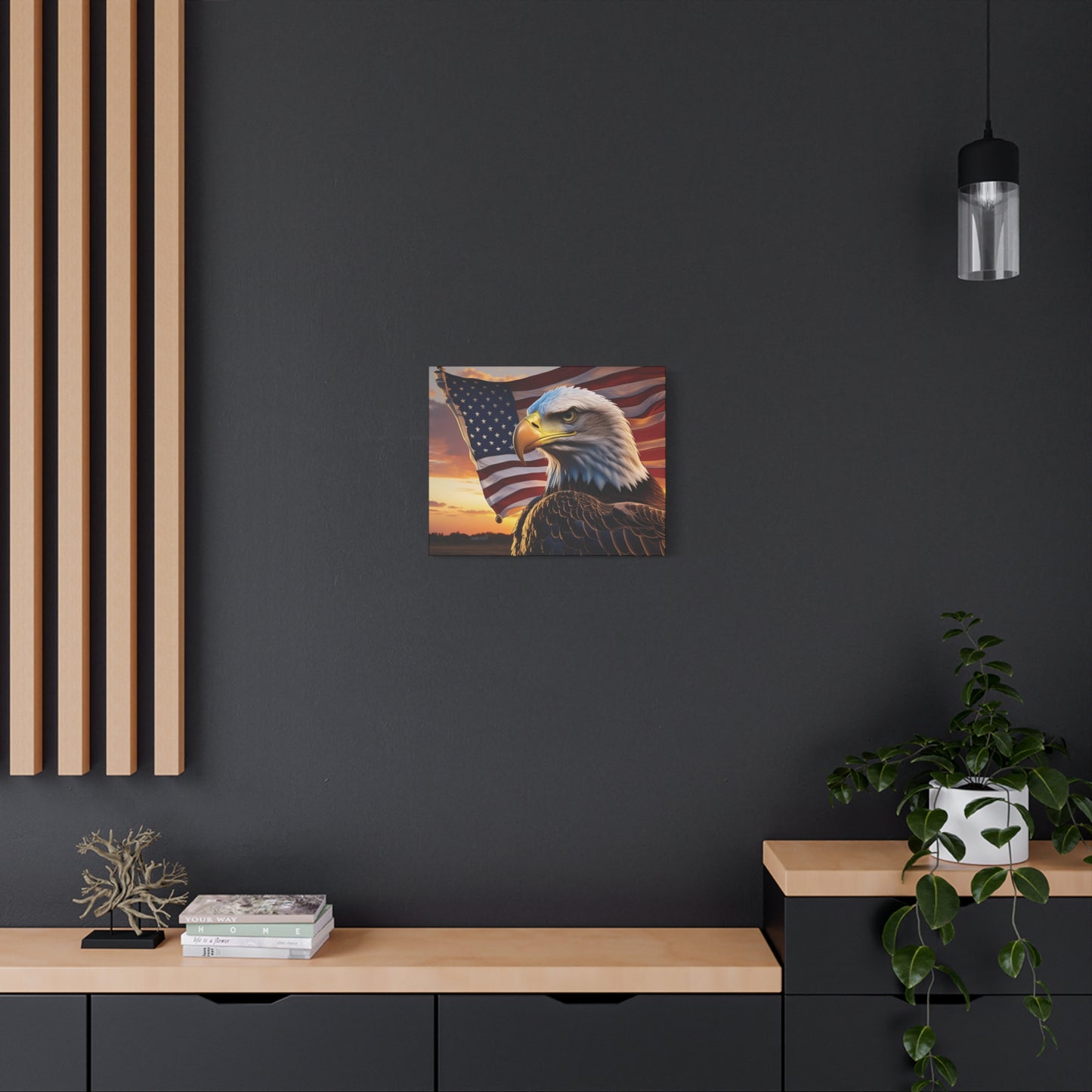 Patriotic Red Eagle Canvas Wall Art, Stretched Eagle Art - Red White Blue - American Flag Decor - Veteran's Day Gift - 4th of July Decoration, Home Gallery Wall