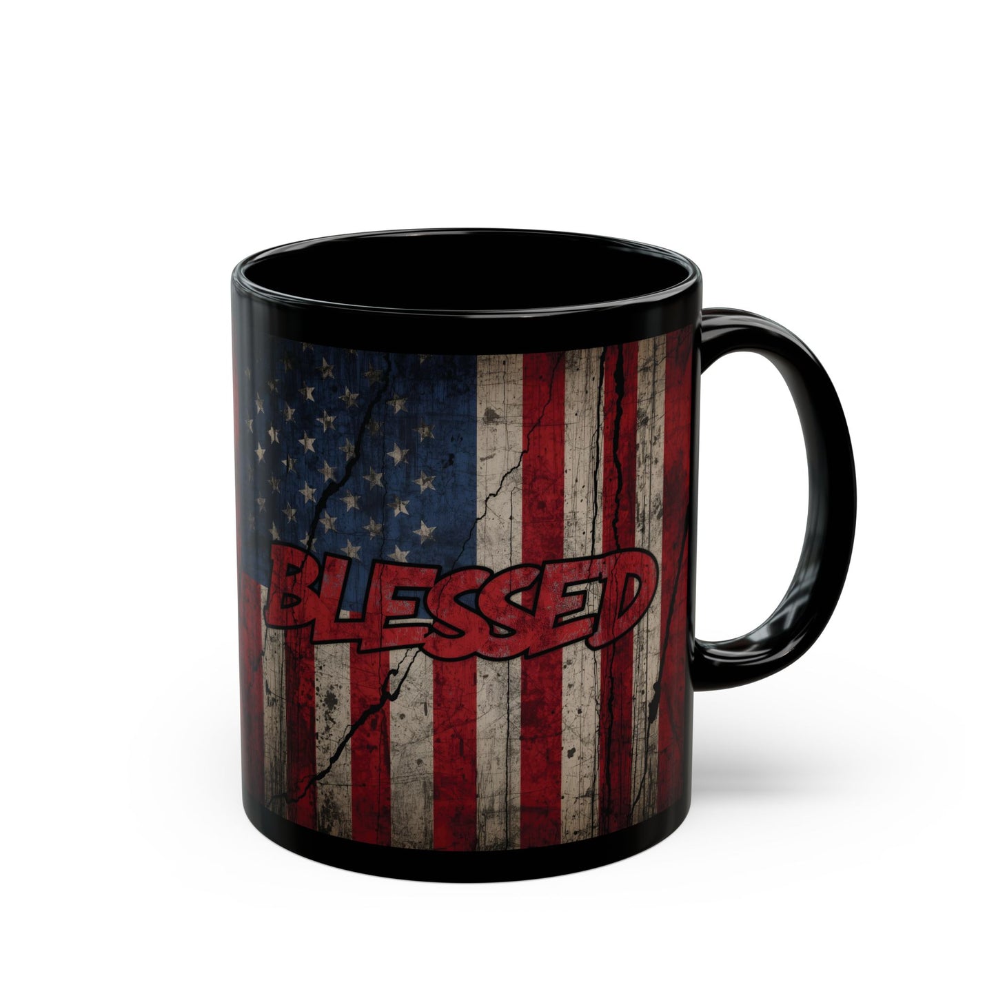 Sleek Patriotic Blessed Mug - 11oz & 15oz - American Flag Design, Perfect for Gifts, Coffee Lovers, July 4th, Home Decor, Rustic Style