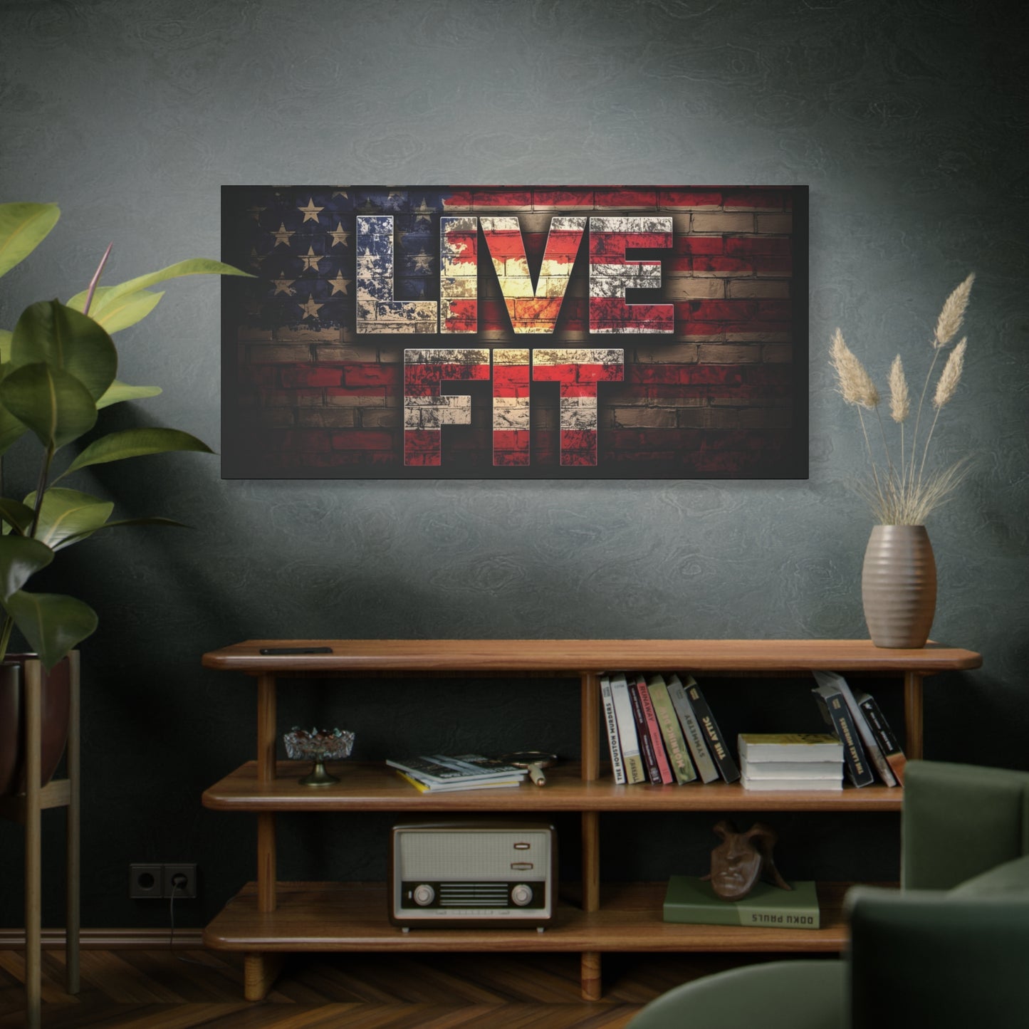 American Pride Canvas Wall Art - Live Fit Decor - Fitness Motivation - Patriotic Gift - USA Flag Artwork - Red White Blue -