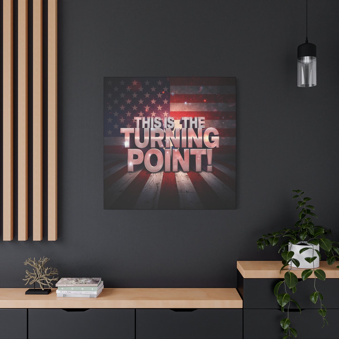 Gallery Wrapped Canvas Wall Art - Charlie Kirk Inspired - This Is The Turning Point! - Red White Blue - American Flag Backdrop Design - Multiple Sizes -