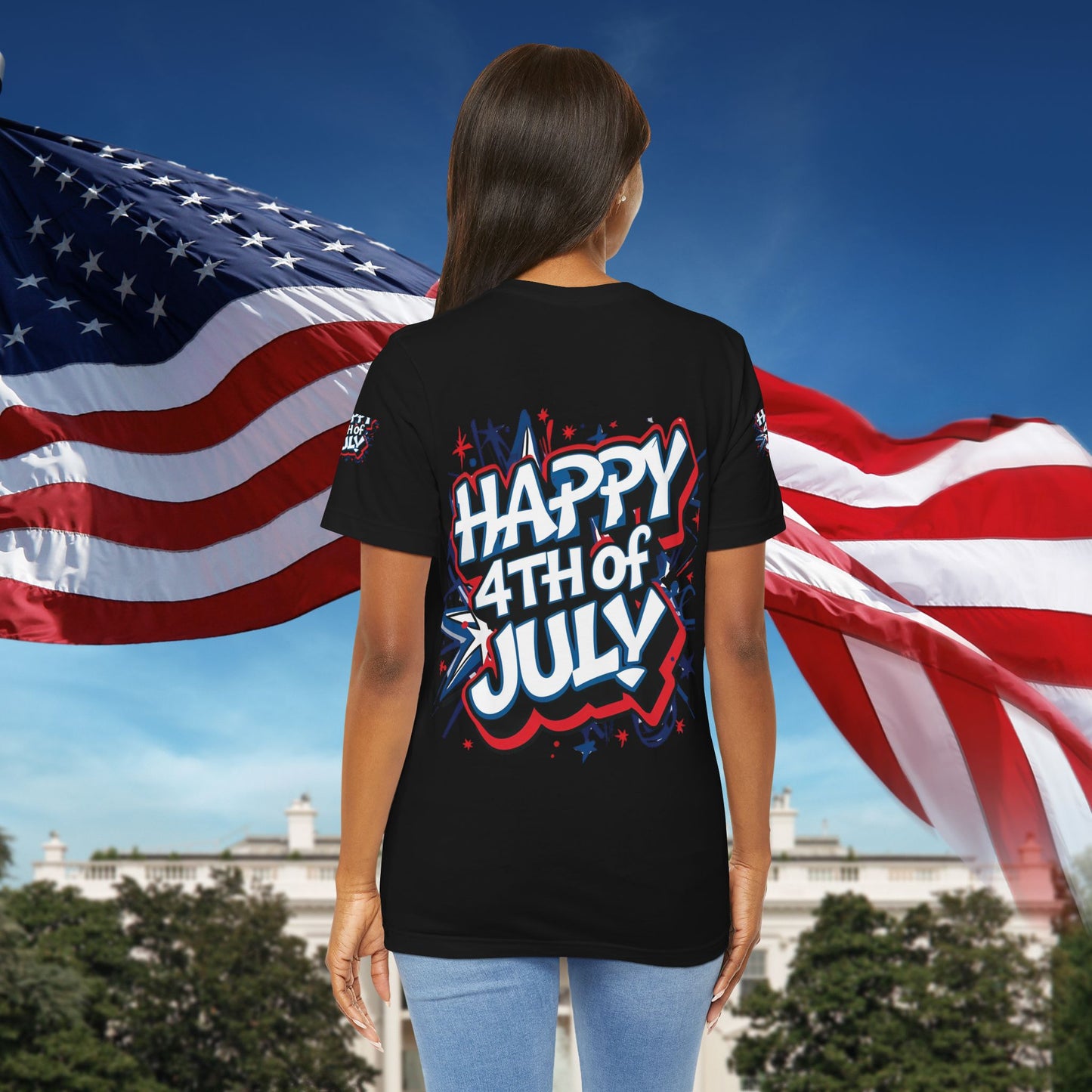 Happy 4th Of July Unisex Jersey Short Sleeve Tee, Independence Day T-Shirt, Patriotic Shirt, Red White Blue Tee, USA Celebration Top