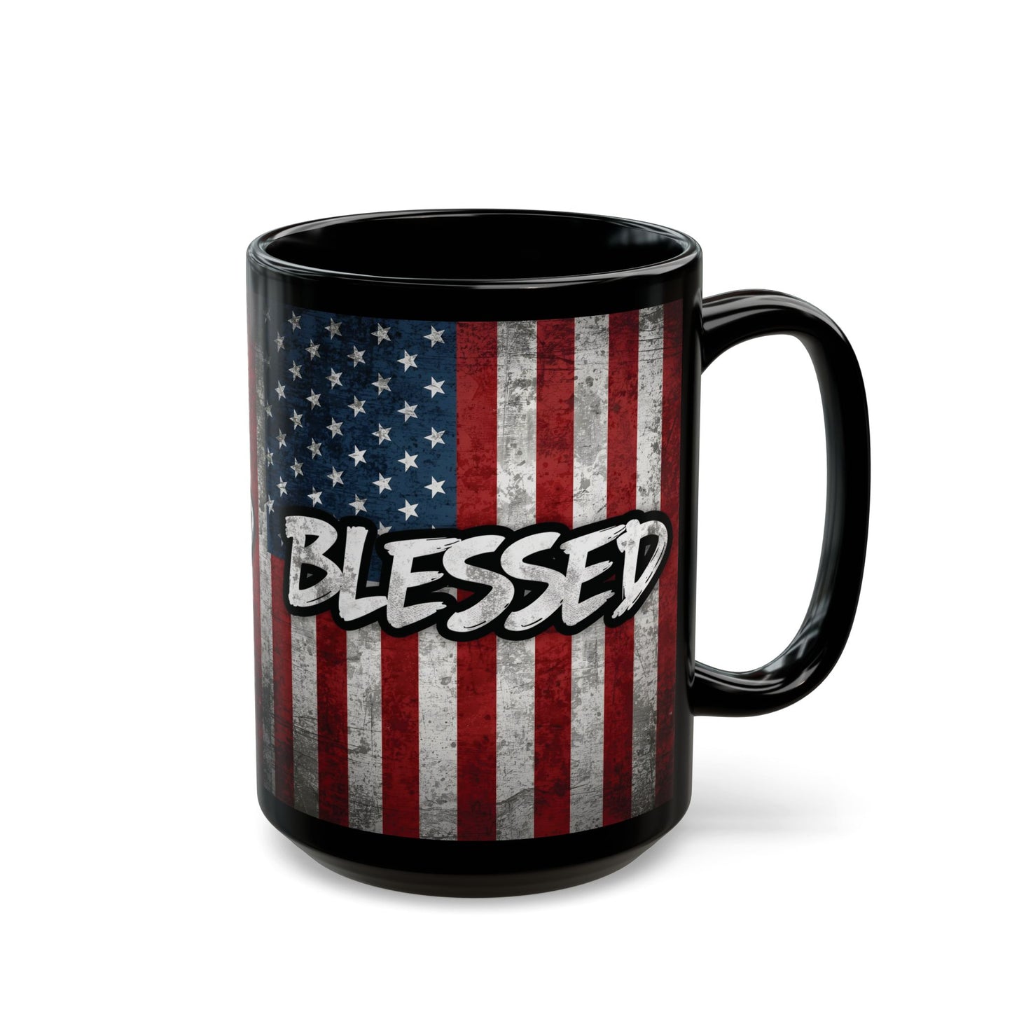 Sleek Ceramic Black Mug Blessed - American Flag - Patriotic Coffee Lover Gift - Home Decor - 11oz - 15oz