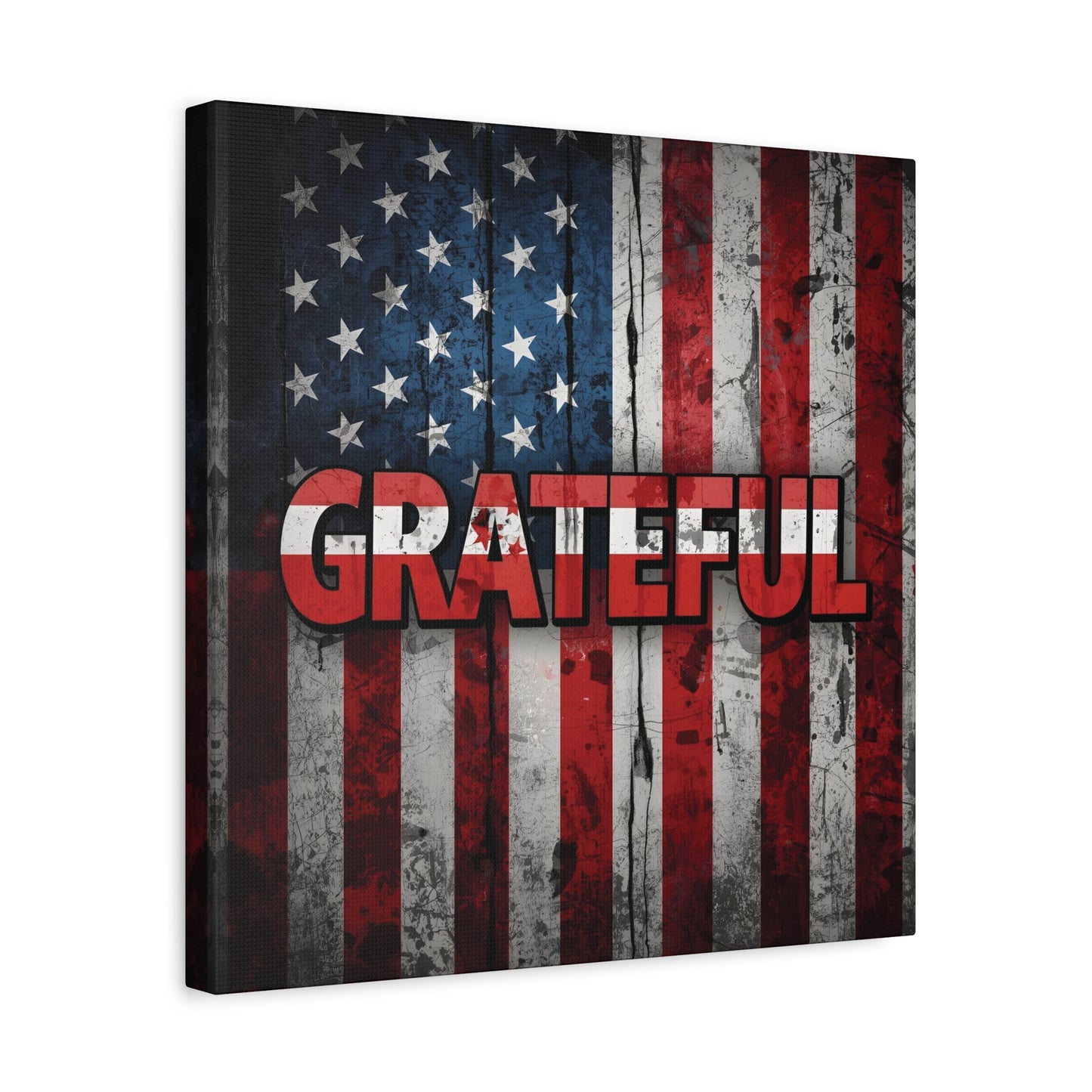 Grateful American Flag Wall Art | Patriotic Canvas Decor, Home Wall Decor, Inspirational Gift, 4th of July Decoration, Veteran's Day