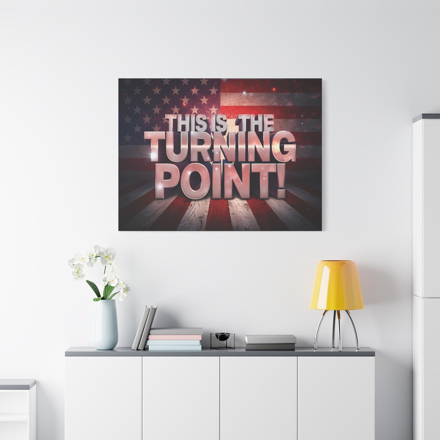 Gallery Wrapped Canvas Wall Art - Charlie Kirk Inspired - This Is The Turning Point! - Red White Blue - American Flag Backdrop Design - Multiple Sizes -