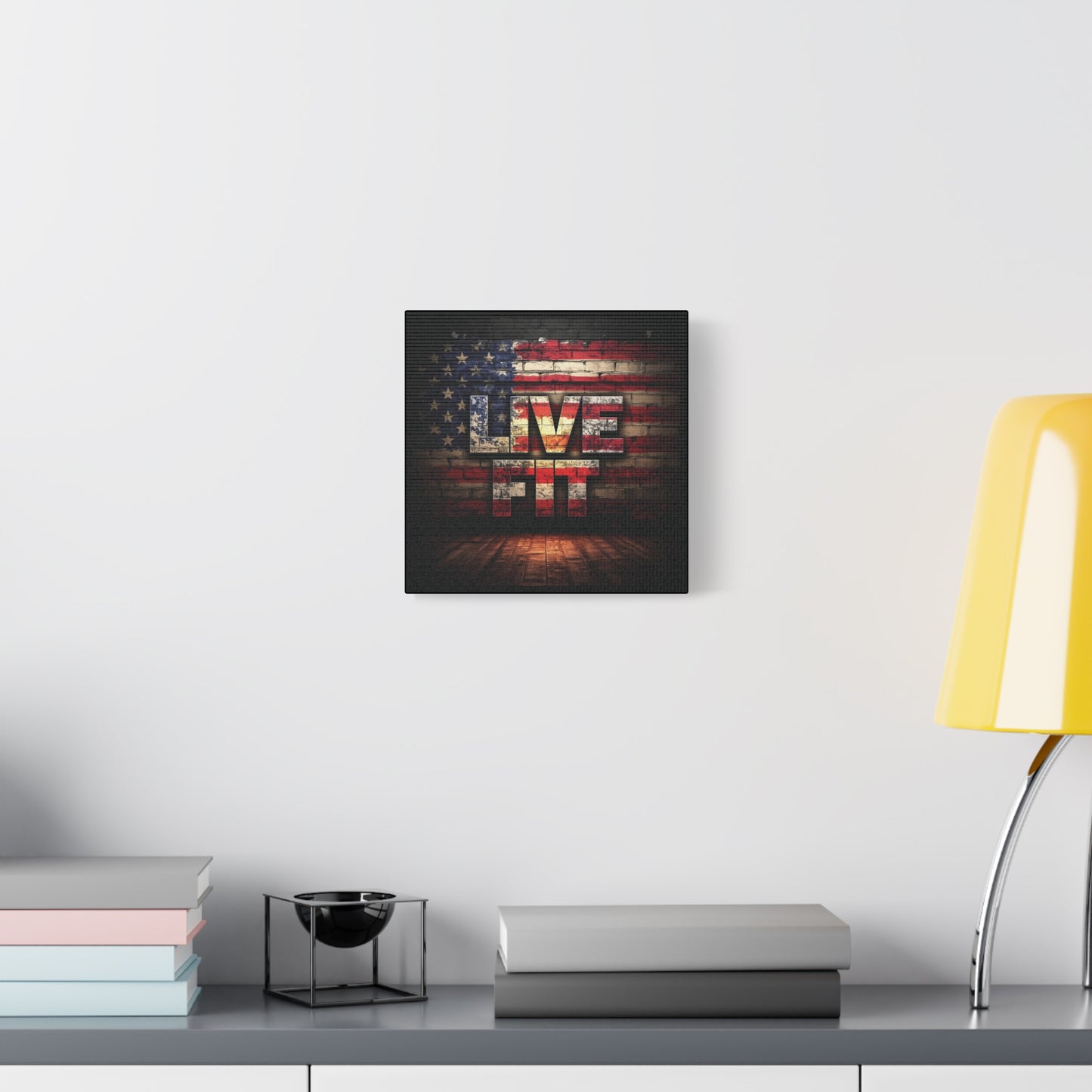 American Pride Canvas Wall Art - Live Fit Decor - Fitness Motivation - Patriotic Gift - USA Flag Artwork - Red White Blue -