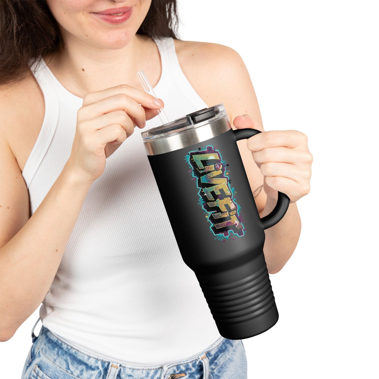 Insulated Travel Mug, Live Fit, 40oz Fitness Water Bottle, Gym Coffee Cup, Durable Travel Tumbler, Motivational Drinkware