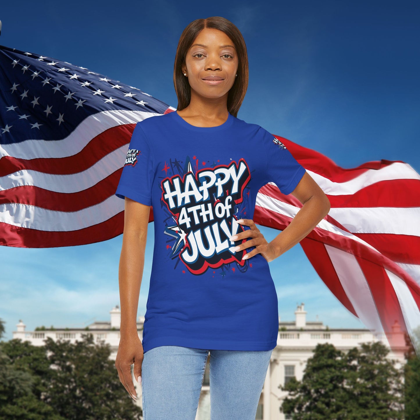 Happy 4th Of July Unisex Jersey Short Sleeve Tee, Independence Day T-Shirt, Patriotic Shirt, Red White Blue Tee, USA Celebration Top