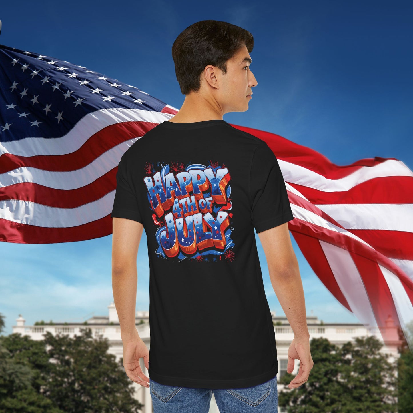 Happy 4th Of July, Print Design T-Shirt, Independence Day, American Flag, Bald Eagle, Red White Blue