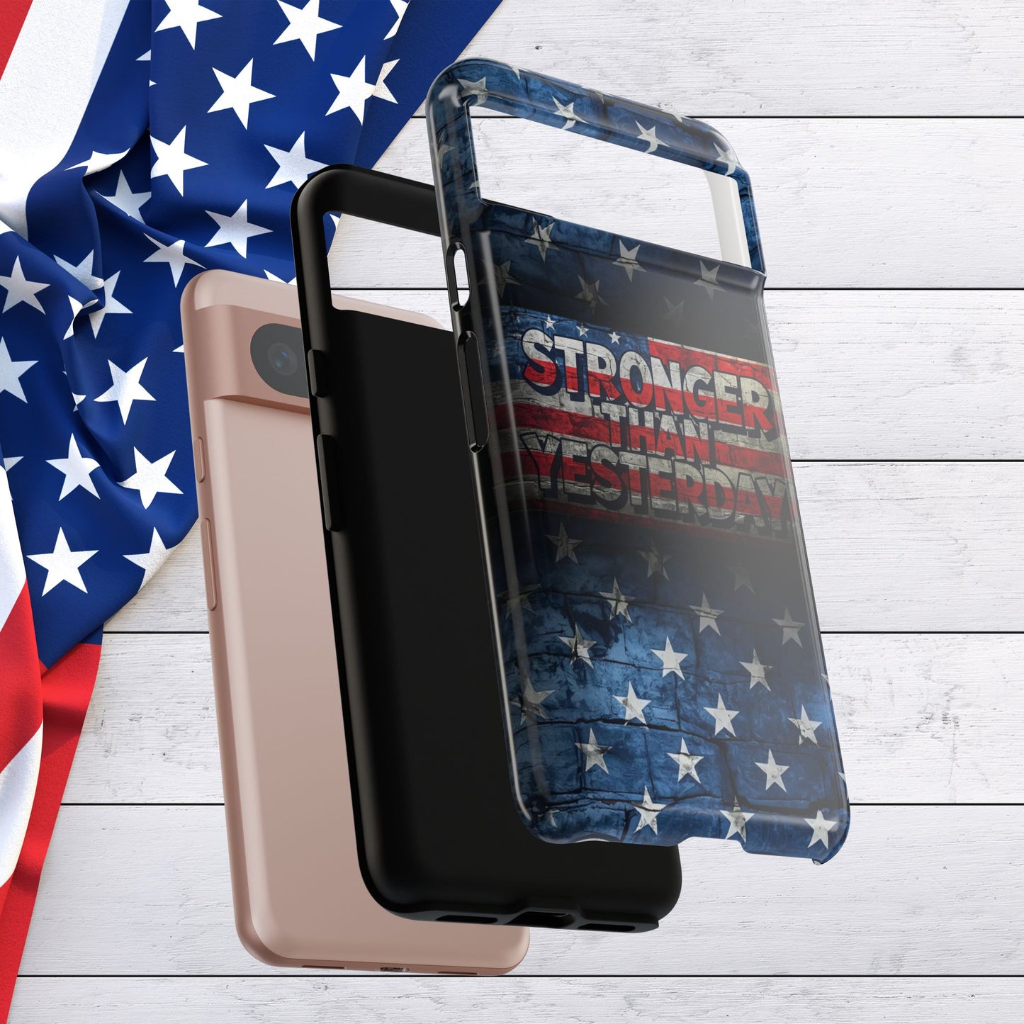 Patriotic Phone Case - Stronger Than Yesterday!, American Flag Design, Gift for Military, Independence Day, Motivational Decor, Tough Cases