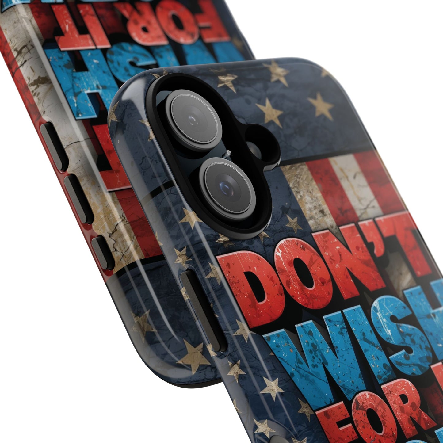 Motivational Phone Case - Don't Wish for It, Work for It | Patriotic Design, Gift for Fitness Lovers, USA Flag, Inspirational Decor