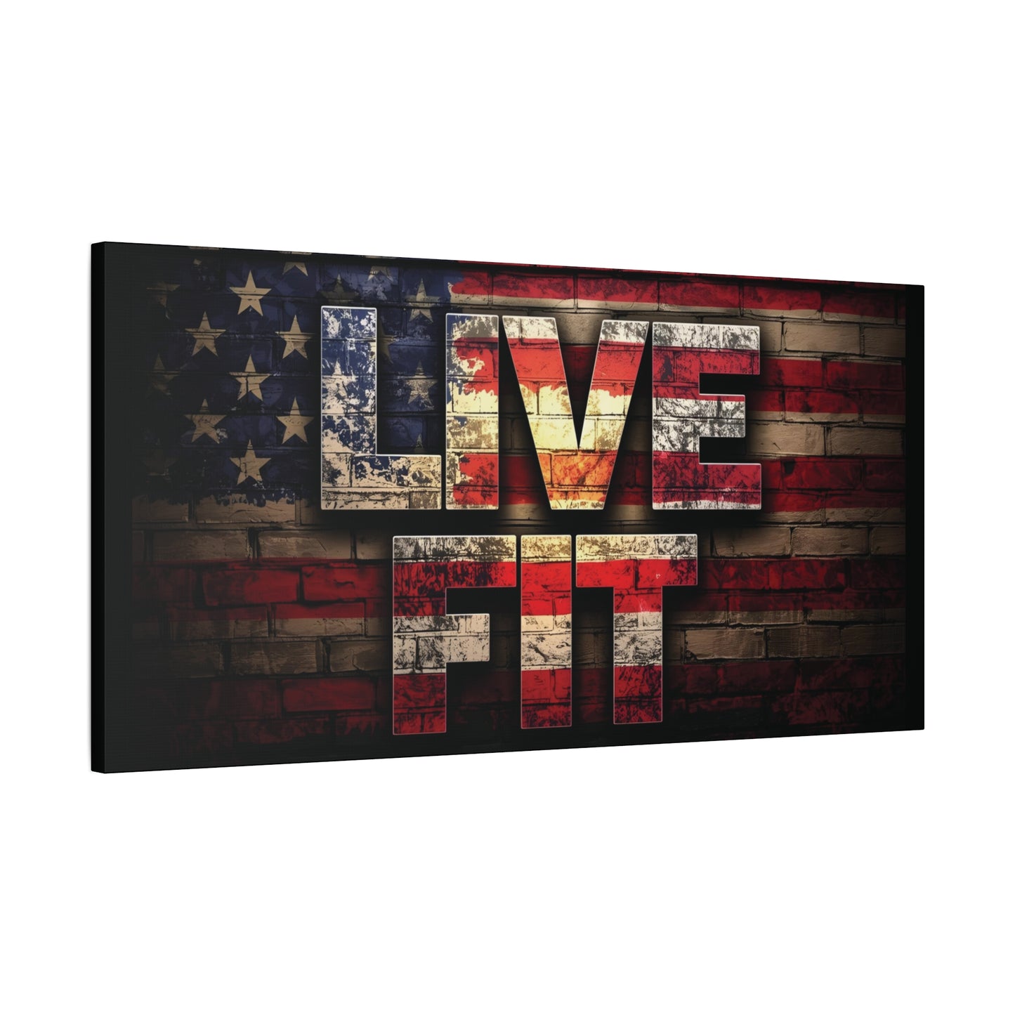 American Pride Canvas Wall Art - Live Fit Decor - Fitness Motivation - Patriotic Gift - USA Flag Artwork - Red White Blue -