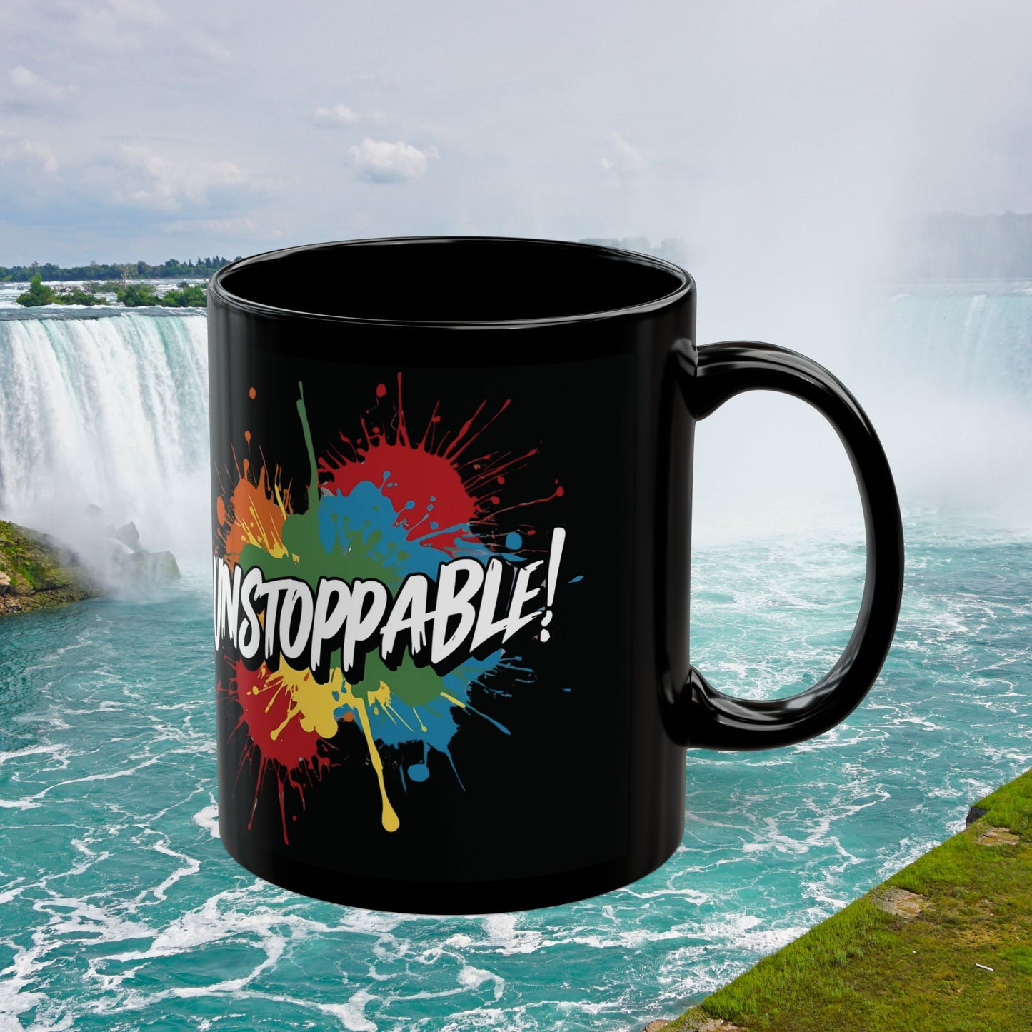 💥Unstoppable! Print 💥 Black Glossy Ceramic 11oz Coffee Mug 💥Birthday Gift 💥