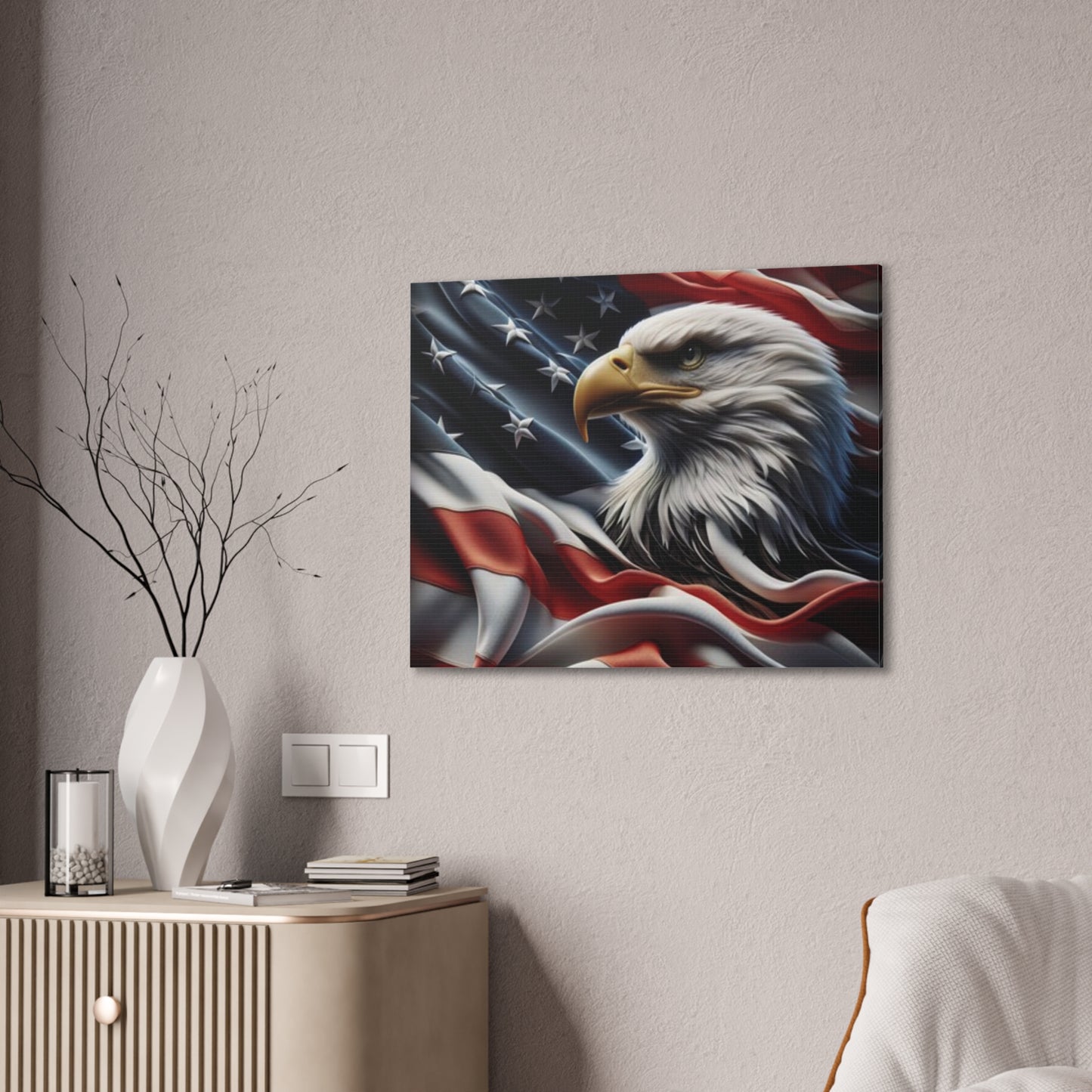 Patriotic Canvas Wall Art, American Eagle & Flag Print, Home Decor for Veterans, Memorial Day, Independence Day, Gifts