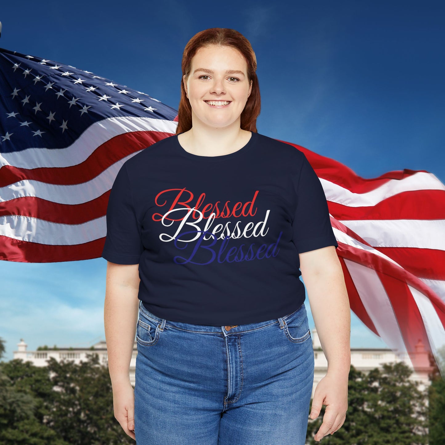 Red White Blue Blessed Design Unisex Tee