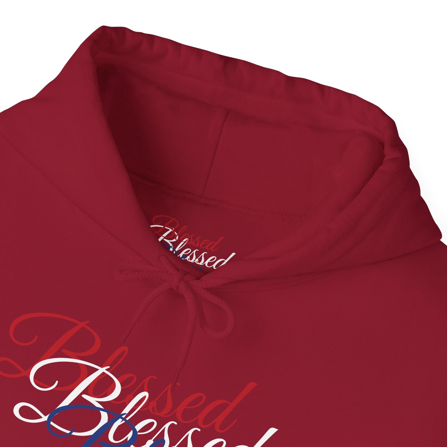 Blessed Hoodie – Patriotic Red, White & Blue Unisex Pullover Sweatshirt with Front & Back Print – Cozy, Positive Vibes Gift
