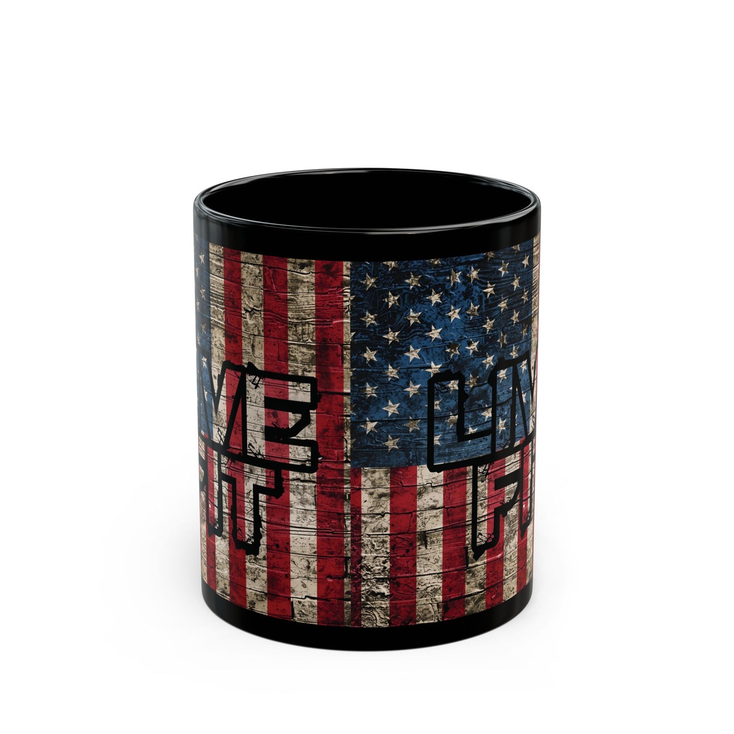 Sleek - Ceramic Black Mug - LIVE FIT - Vintage American Flag Backdrop Design - Gift for Patriots and Coffee Lovers - 11oz - 15oz -