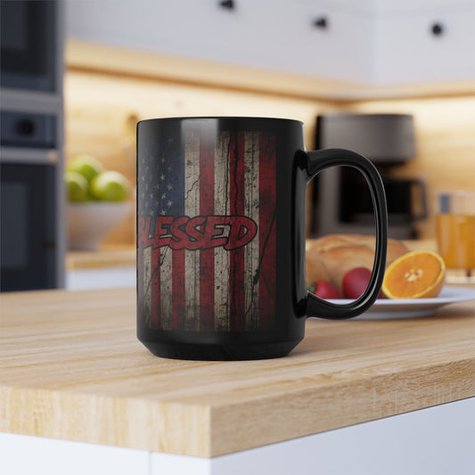 Sleek Patriotic Blessed Mug - 11oz & 15oz - American Flag Design, Perfect for Gifts, Coffee Lovers, July 4th, Home Decor, Rustic Style