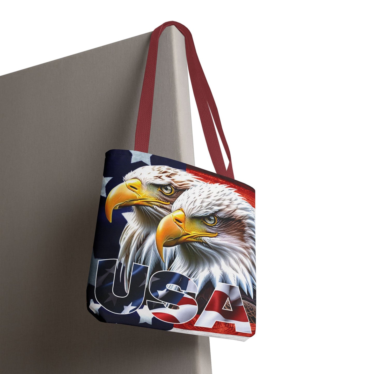 ๐บ๐ธ Patriotic ๐บ๐ธ USA ๐บ๐ธ Bald Eagles ๐บ๐ธ Tote Bag ๐บ๐ธ All Over Print ๐บ๐ธ American Flag Design ๐บ๐ธ Five Different Handle Colors ๐บ๐ธ Red ๐บ๐ธ Navy ๐บ๐ธ Black ๐บ๐ธ Beige ๐บ๐ธ White