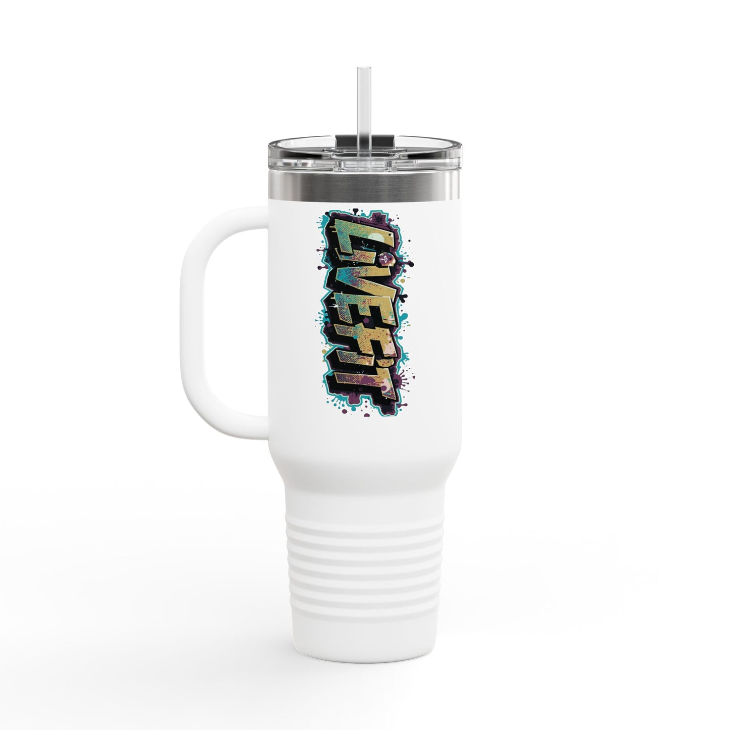 Insulated Travel Mug, Live Fit, 40oz Fitness Water Bottle, Gym Coffee Cup, Durable Travel Tumbler, Motivational Drinkware