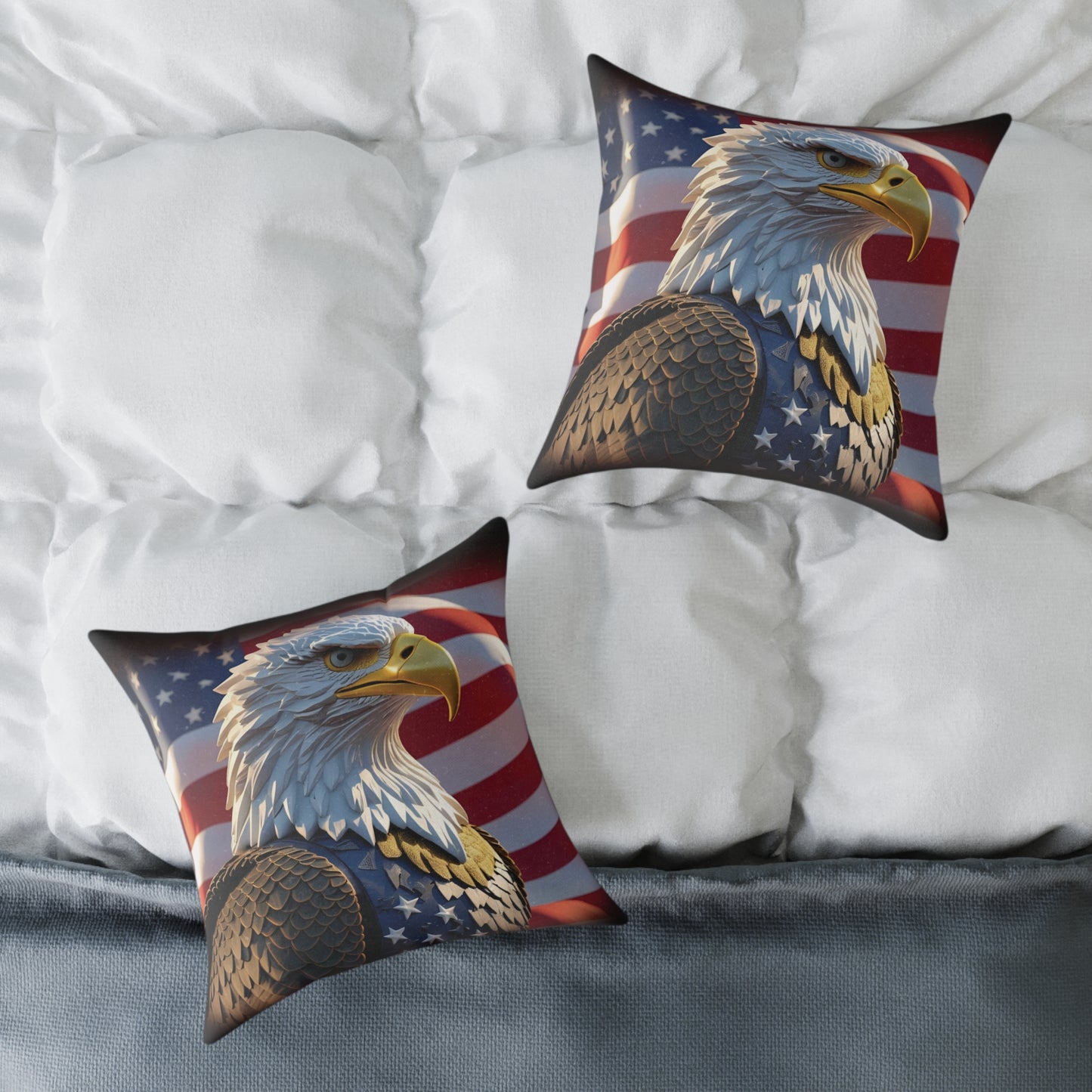 Patriotic Red White Blue American Flag Bald Eagle Square Pillow
