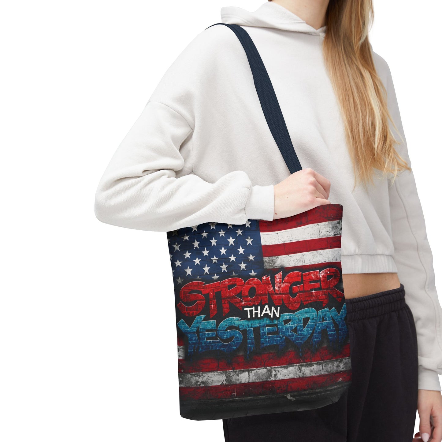 Patriotic Red White Blue Tote Bag - Stronger Than Yesterday - Perfect for Fourth of July, Gym, Beach, Shopping, Gifts