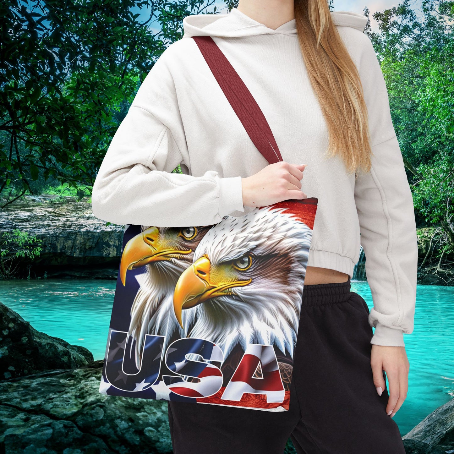 ๐บ๐ธ Patriotic ๐บ๐ธ USA ๐บ๐ธ Bald Eagles ๐บ๐ธ Tote Bag ๐บ๐ธ All Over Print ๐บ๐ธ American Flag Design ๐บ๐ธ Five Different Handle Colors ๐บ๐ธ Red ๐บ๐ธ Navy ๐บ๐ธ Black ๐บ๐ธ Beige ๐บ๐ธ White