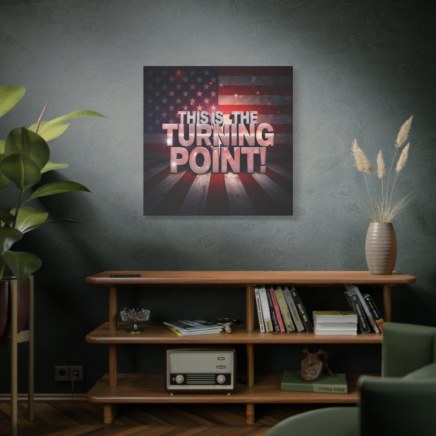 Gallery Wrapped Canvas Wall Art - Charlie Kirk Inspired - This Is The Turning Point! - Red White Blue - American Flag Backdrop Design - Multiple Sizes -
