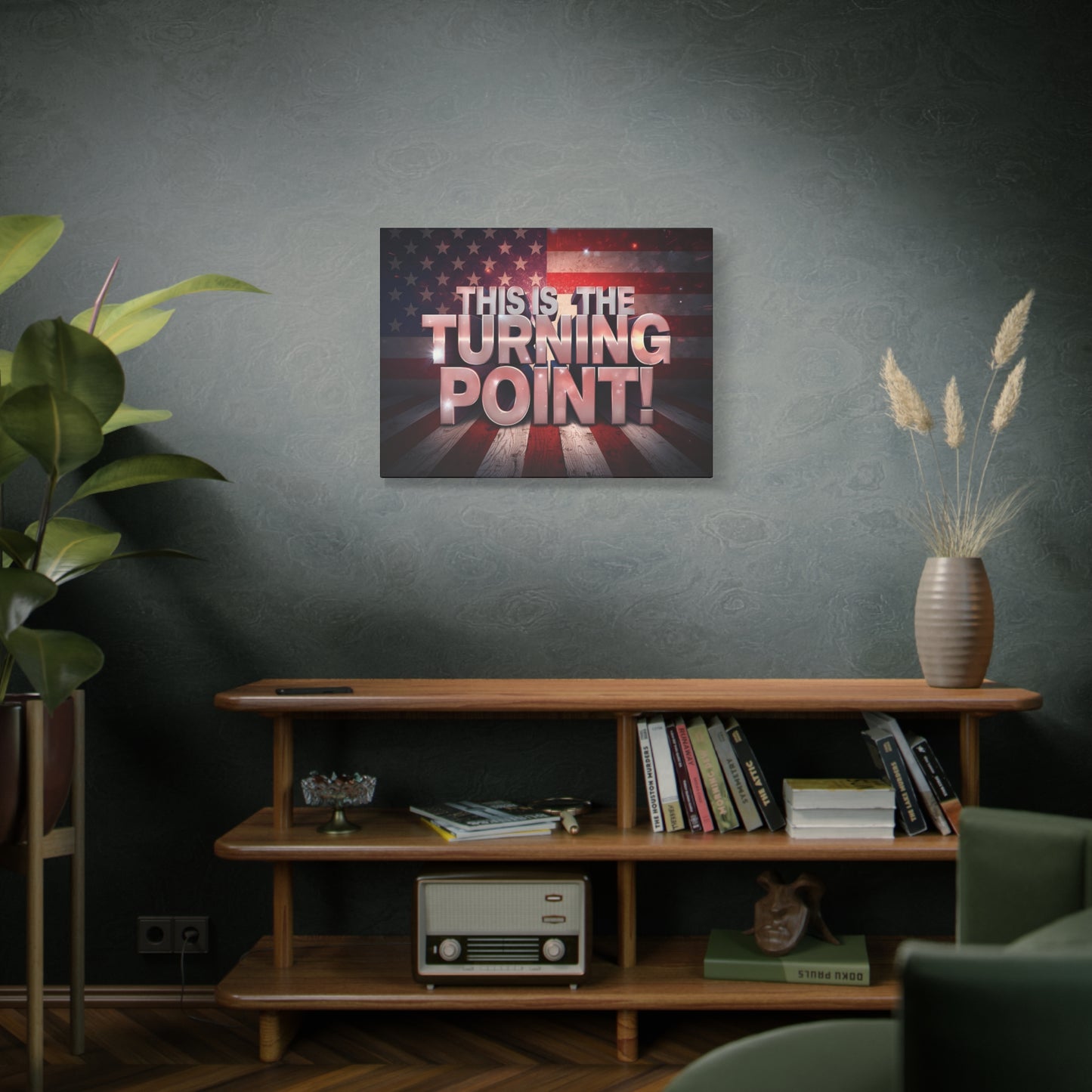 Gallery Wrapped Canvas Wall Art - Charlie Kirk Inspired - This Is The Turning Point! - Red White Blue - American Flag Backdrop Design - Multiple Sizes -