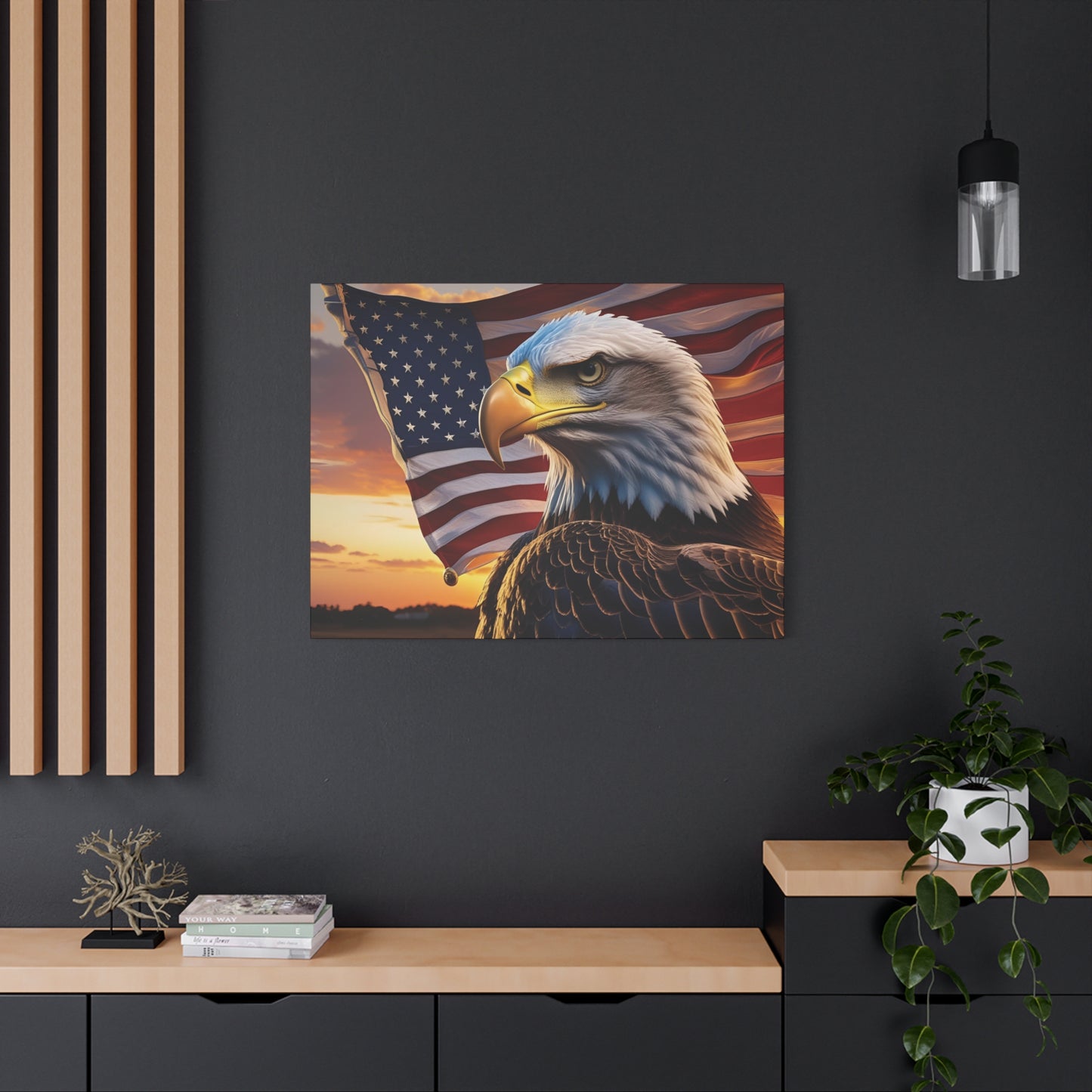 Patriotic Red Eagle Canvas Wall Art, Stretched Eagle Art - Red White Blue - American Flag Decor - Veteran's Day Gift - 4th of July Decoration, Home Gallery Wall