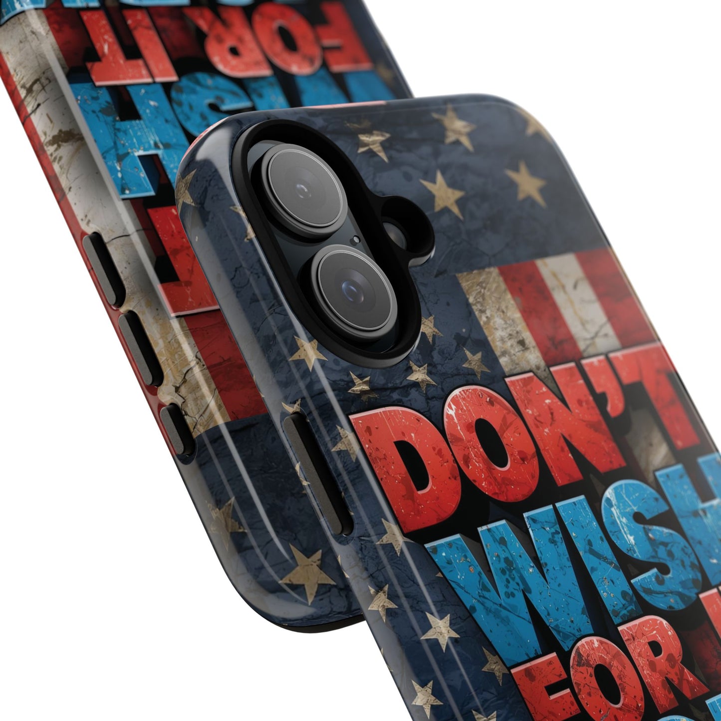 Motivational Phone Case - Don't Wish for It, Work for It | Patriotic Design, Gift for Fitness Lovers, USA Flag, Inspirational Decor