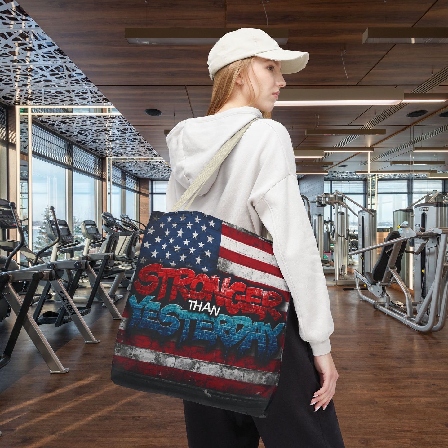 Patriotic Red White Blue Tote Bag - Stronger Than Yesterday - Perfect for Fourth of July, Gym, Beach, Shopping, Gifts