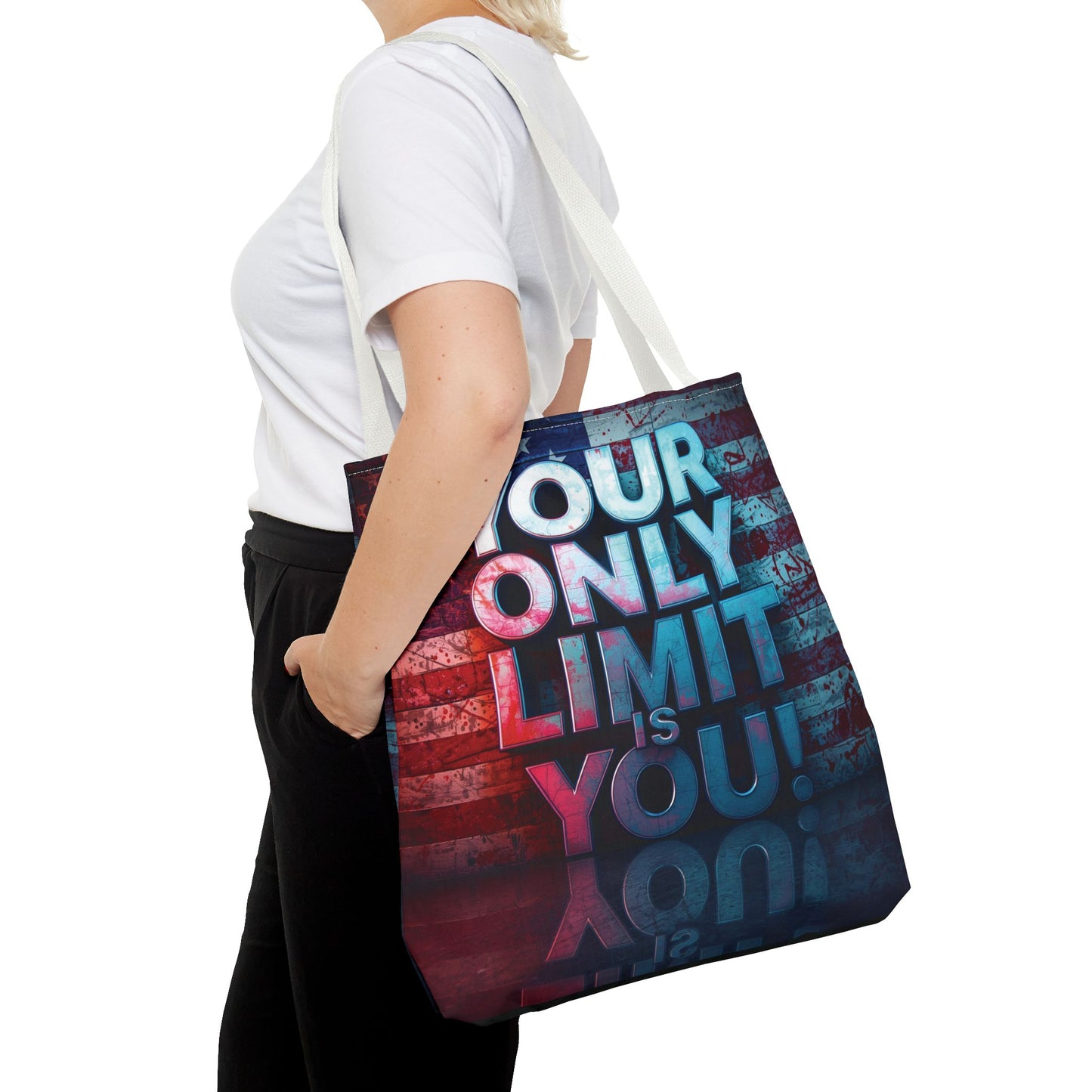 Motivational Tote Bag, Your Only Limit is You!, Inspirational Gift, USA Flag Design, Eco-Friendly Everyday Tote