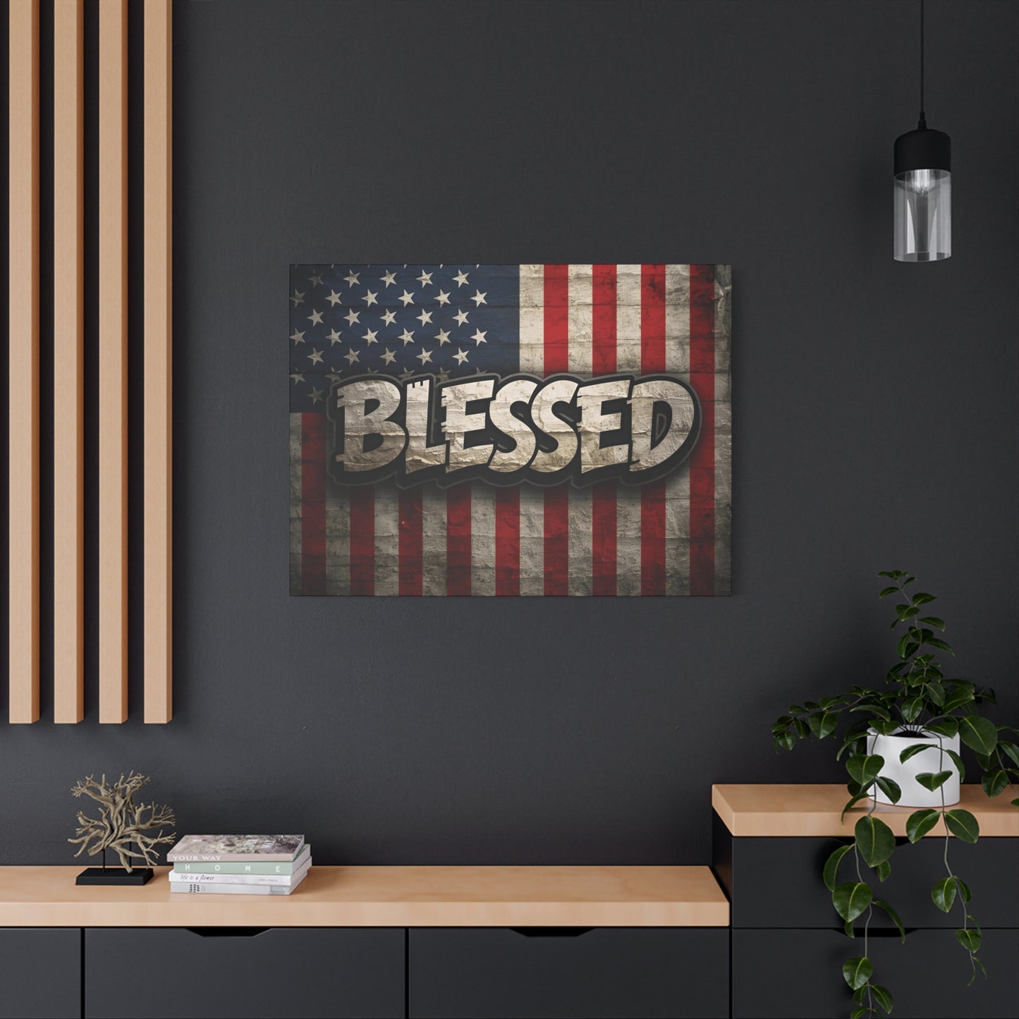 Blessed American Flag Canvas Wall Art, Patriotic Home Decor, Inspirational Gift, Rustic Wall Decor, Americana Artwork