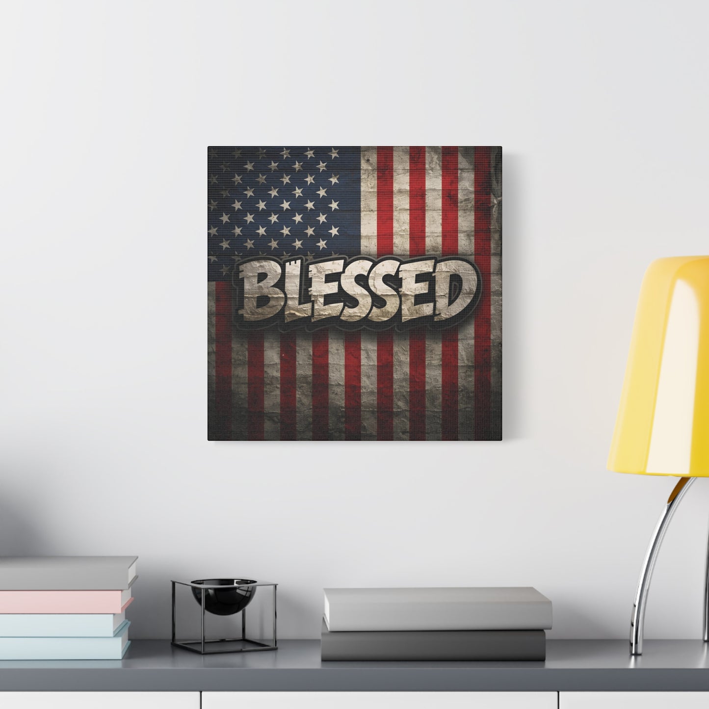 Blessed American Flag Canvas Wall Art, Patriotic Home Decor, Inspirational Gift, Rustic Wall Decor, Americana Artwork