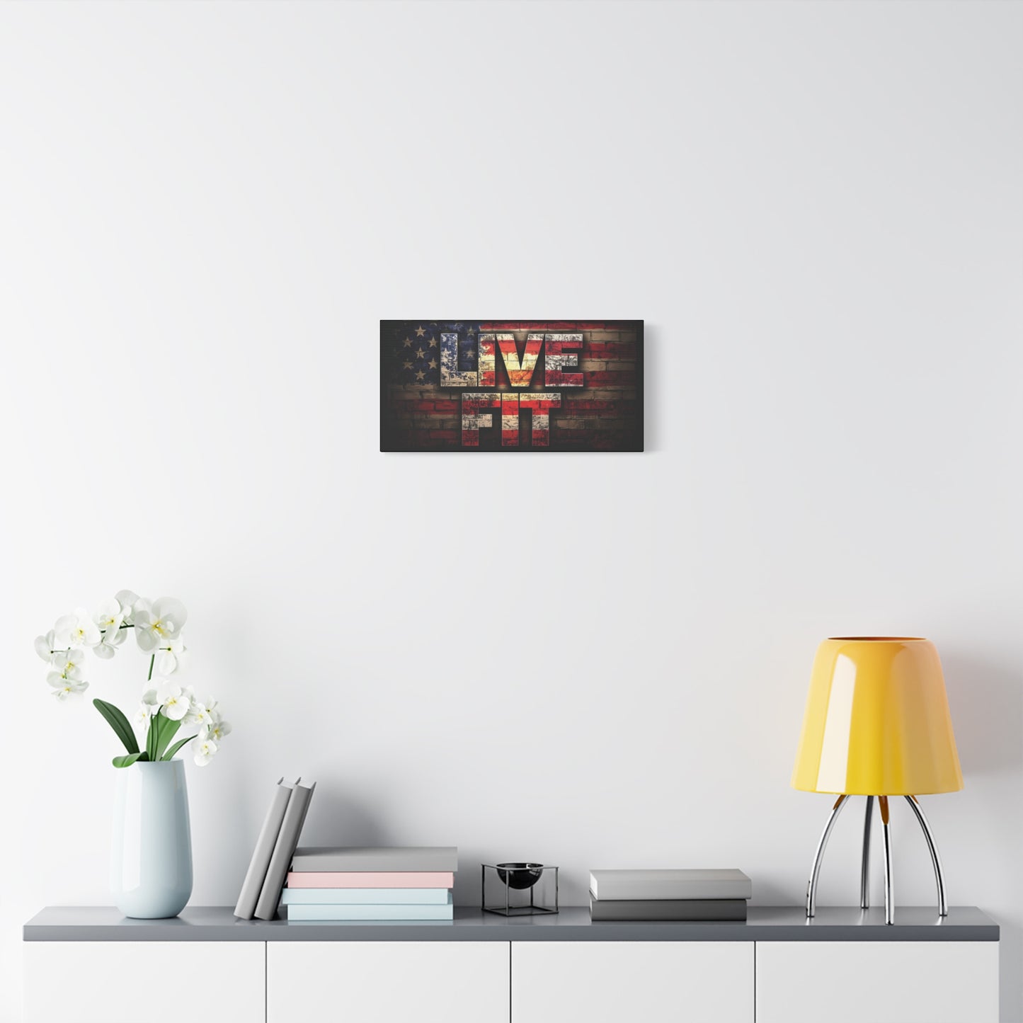 American Pride Canvas Wall Art - Live Fit Decor - Fitness Motivation - Patriotic Gift - USA Flag Artwork - Red White Blue -