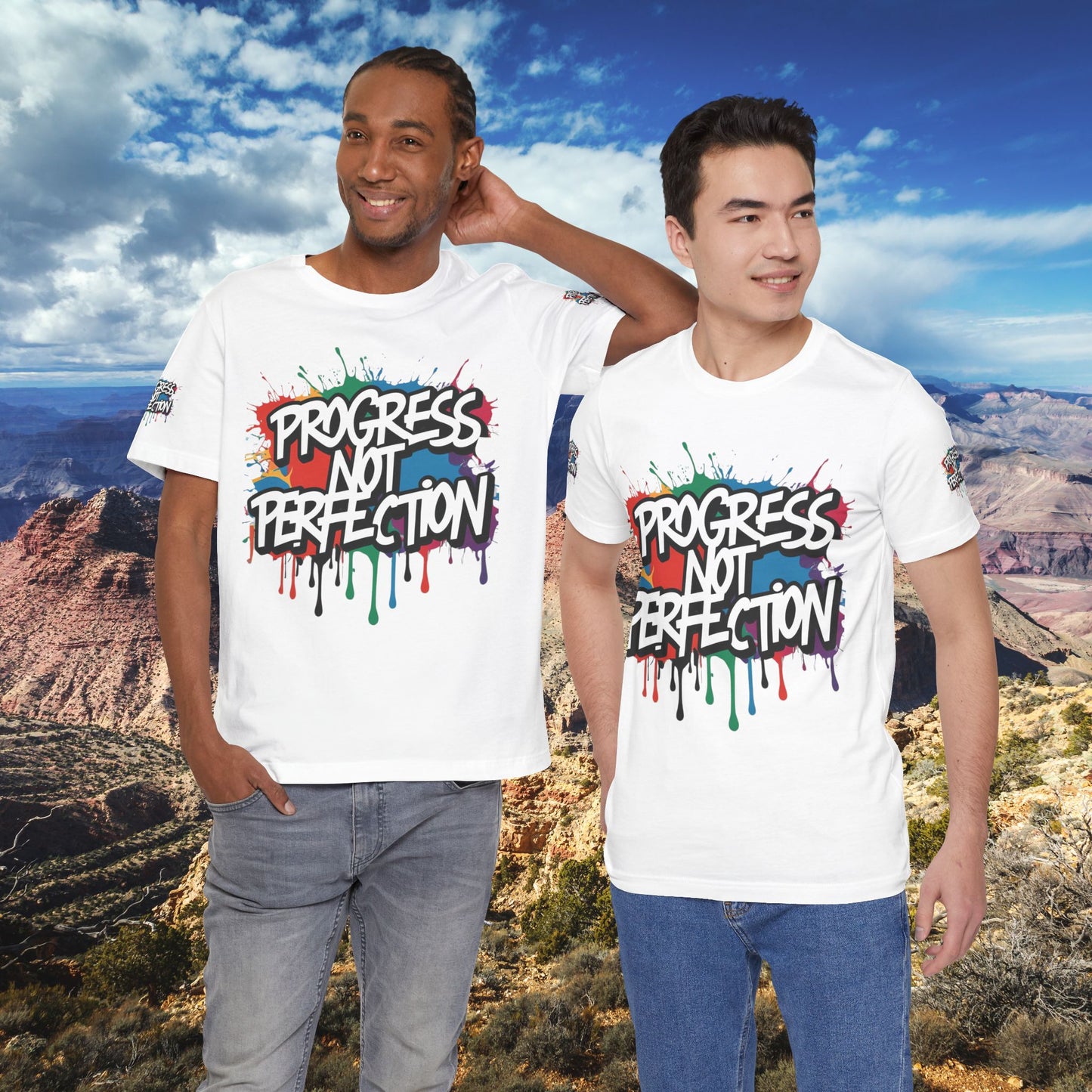 💥 Vibrant 💥 Eye-catching 💥 Motivational 💥 All Over Print 💥 Unisex T-shirt 💥 Progress Not Perfection 💥 Art-Inspired 💥 Apparel 💥 Sizes XS x 4XL 💥