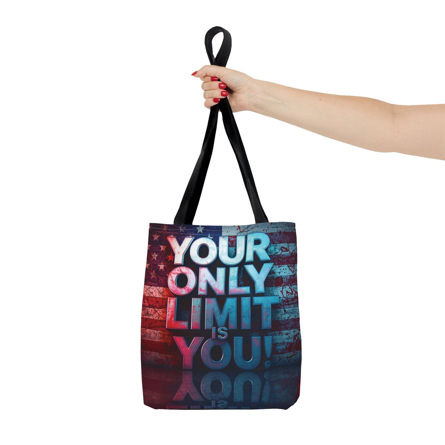 Motivational Tote Bag, Your Only Limit is You!, Inspirational Gift, USA Flag Design, Eco-Friendly Everyday Tote