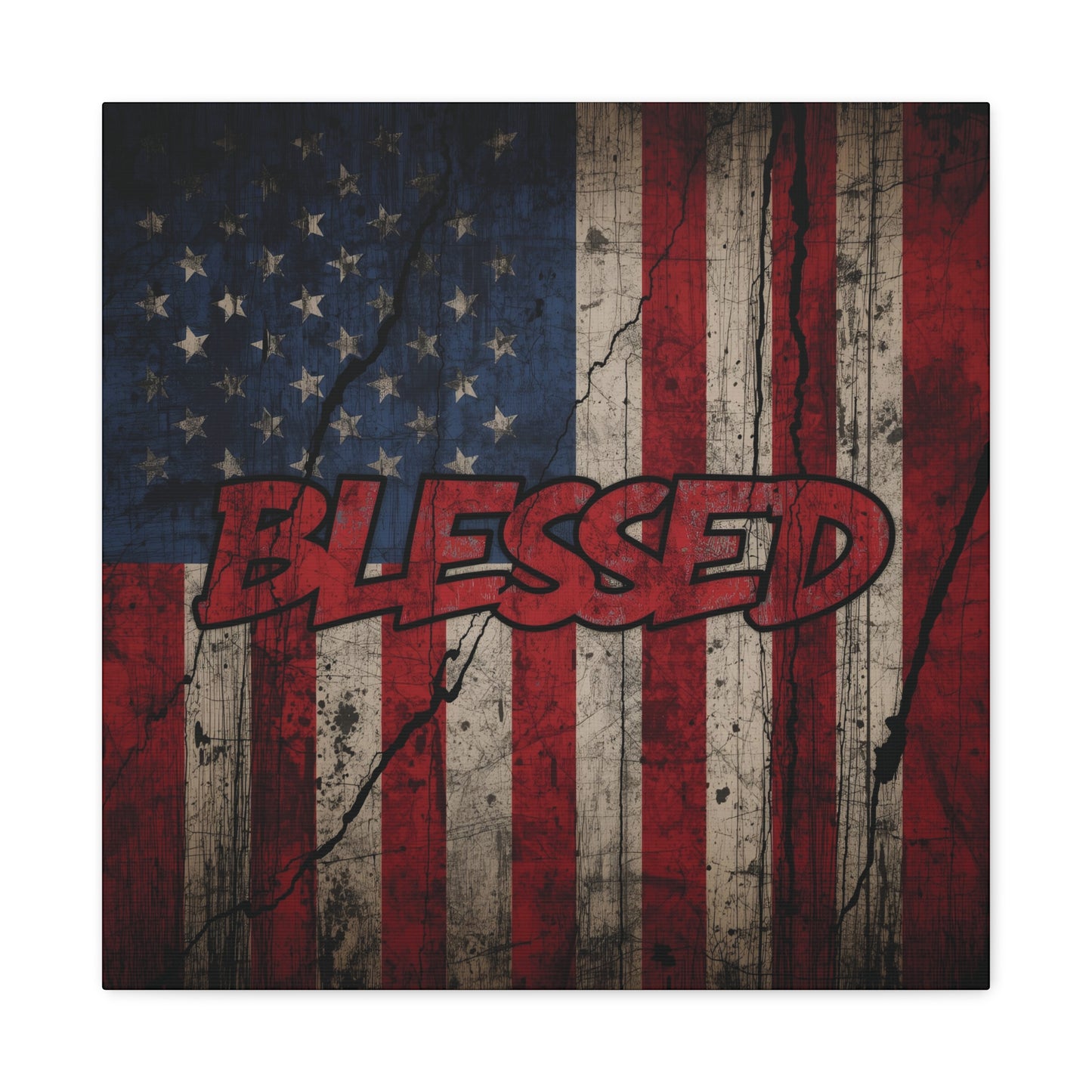 Blessed Patriotic Canvas Wall Art, Americana Decor, Home Wall Decoration, Rustic Flag Artwork, US Flag Decor