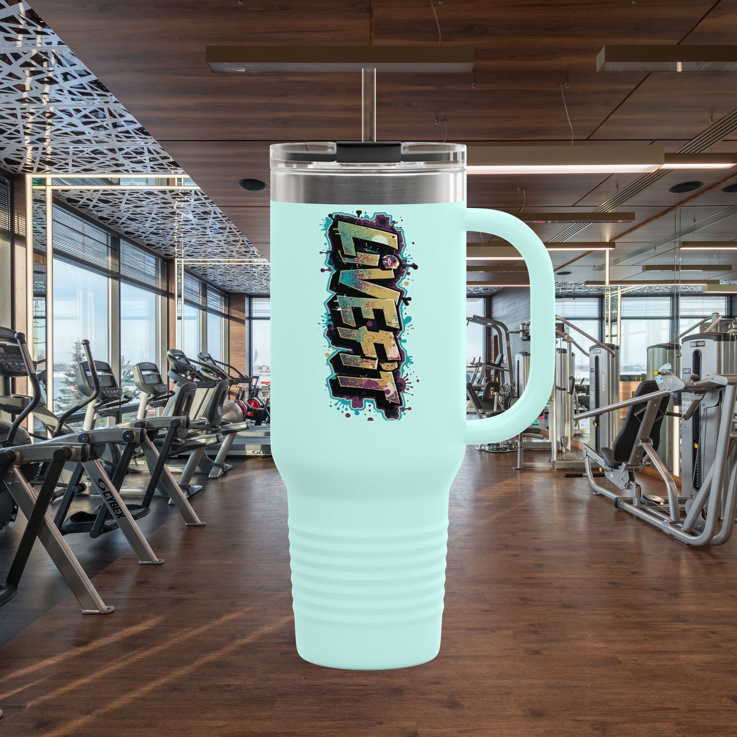 Insulated Travel Mug, Live Fit, 40oz Fitness Water Bottle, Gym Coffee Cup, Durable Travel Tumbler, Motivational Drinkware