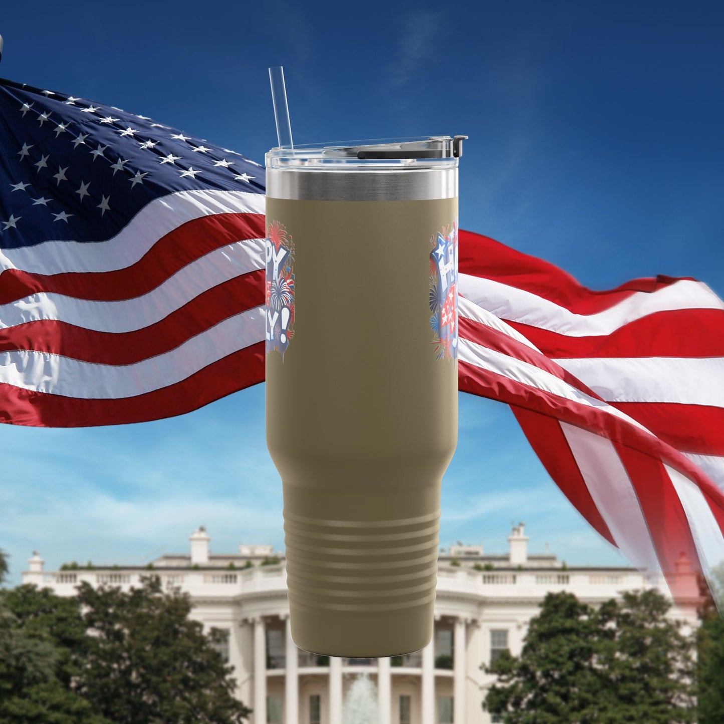 Patriotic Insulated Travel Mug - 40oz - Perfect for 4th of July Celebrations, BBQs, Camping, Family Gatherings, Gifts!