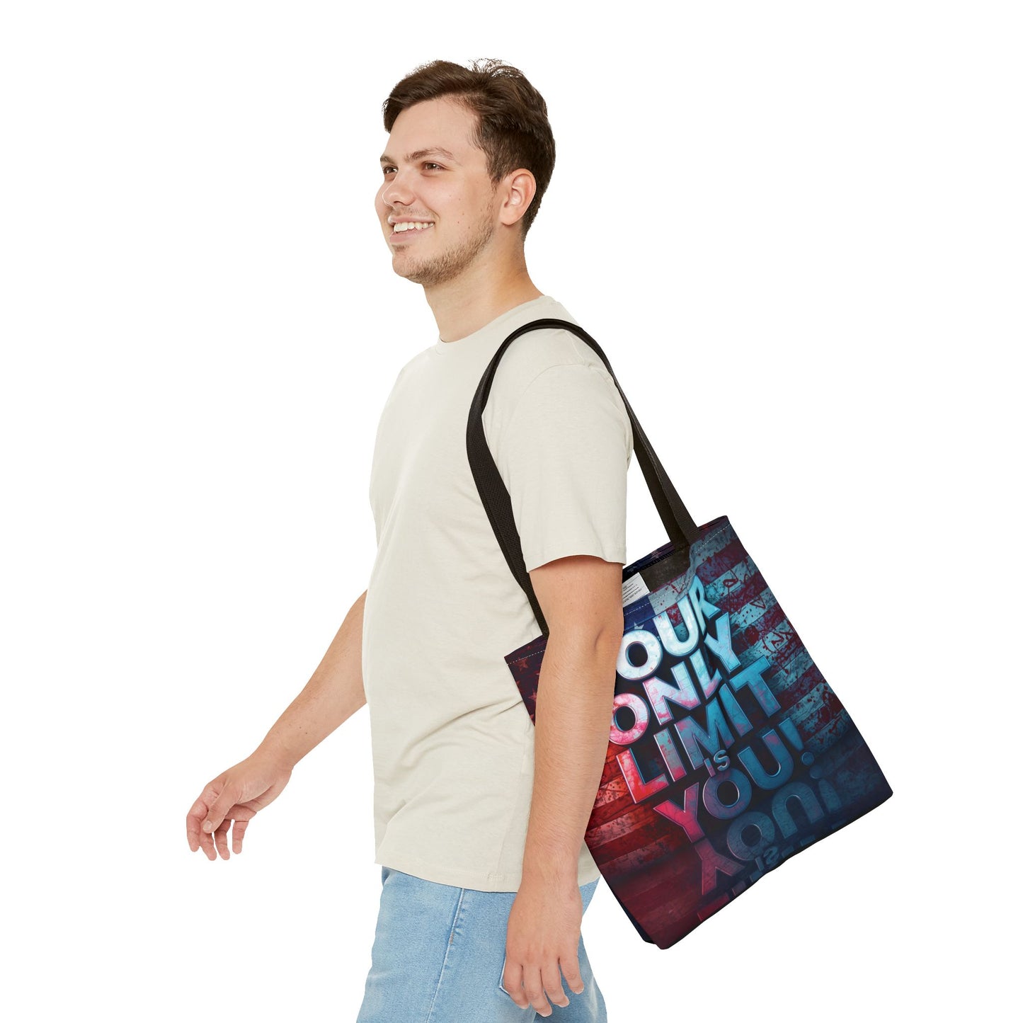 Motivational Tote Bag, Your Only Limit is You!, Inspirational Gift, USA Flag Design, Eco-Friendly Everyday Tote