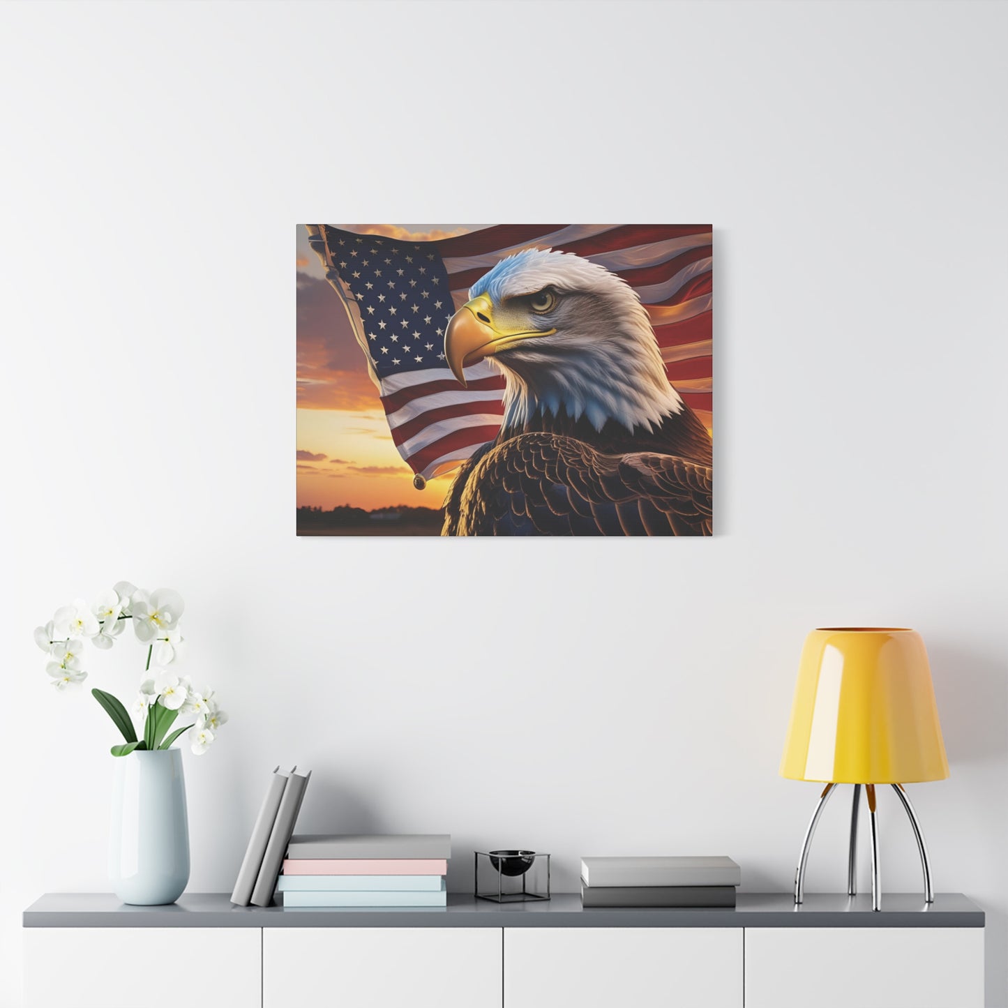 Patriotic Red Eagle Canvas Wall Art, Stretched Eagle Art - Red White Blue - American Flag Decor - Veteran's Day Gift - 4th of July Decoration, Home Gallery Wall