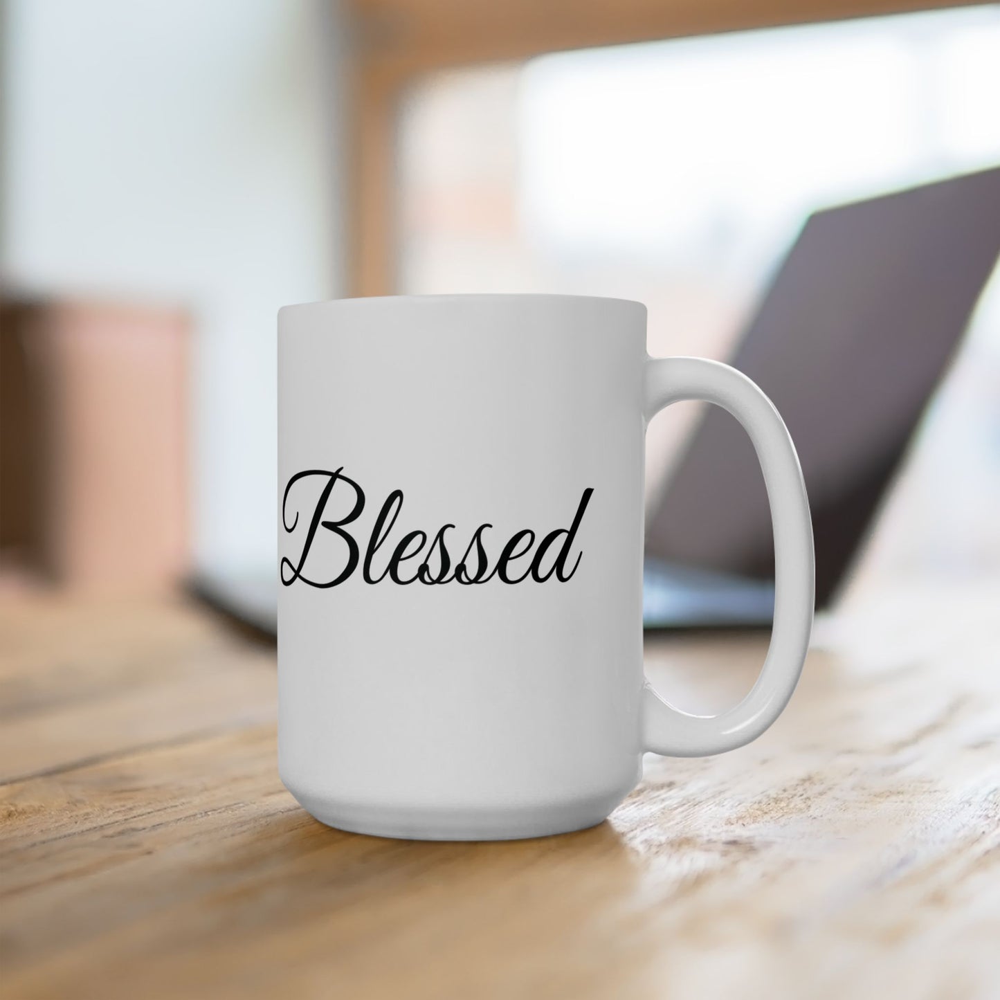 Blessed Black Print White Ceramic Mug | Inspirational Coffee Cup | Gift for Friends, Family | Home Decor, Kitchenware, Motivational Drinkware