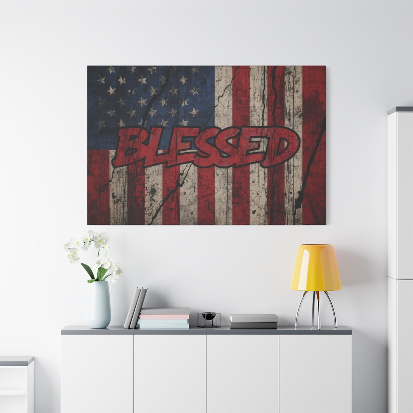 Blessed Patriotic Canvas Wall Art, Americana Decor, Home Wall Decoration, Rustic Flag Artwork, US Flag Decor