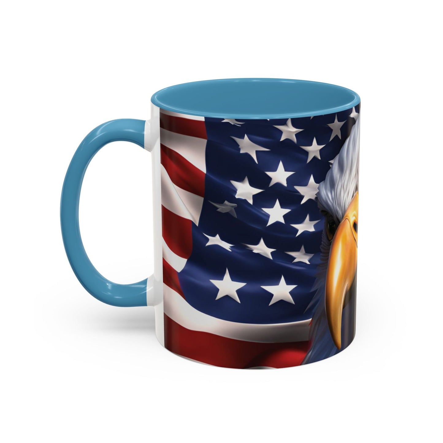 Patriotic Bald Eagle Coffee Mug – American Flag Accent Cup for Proud Americans & Veterans (11oz & 15oz, Multiple Colors)